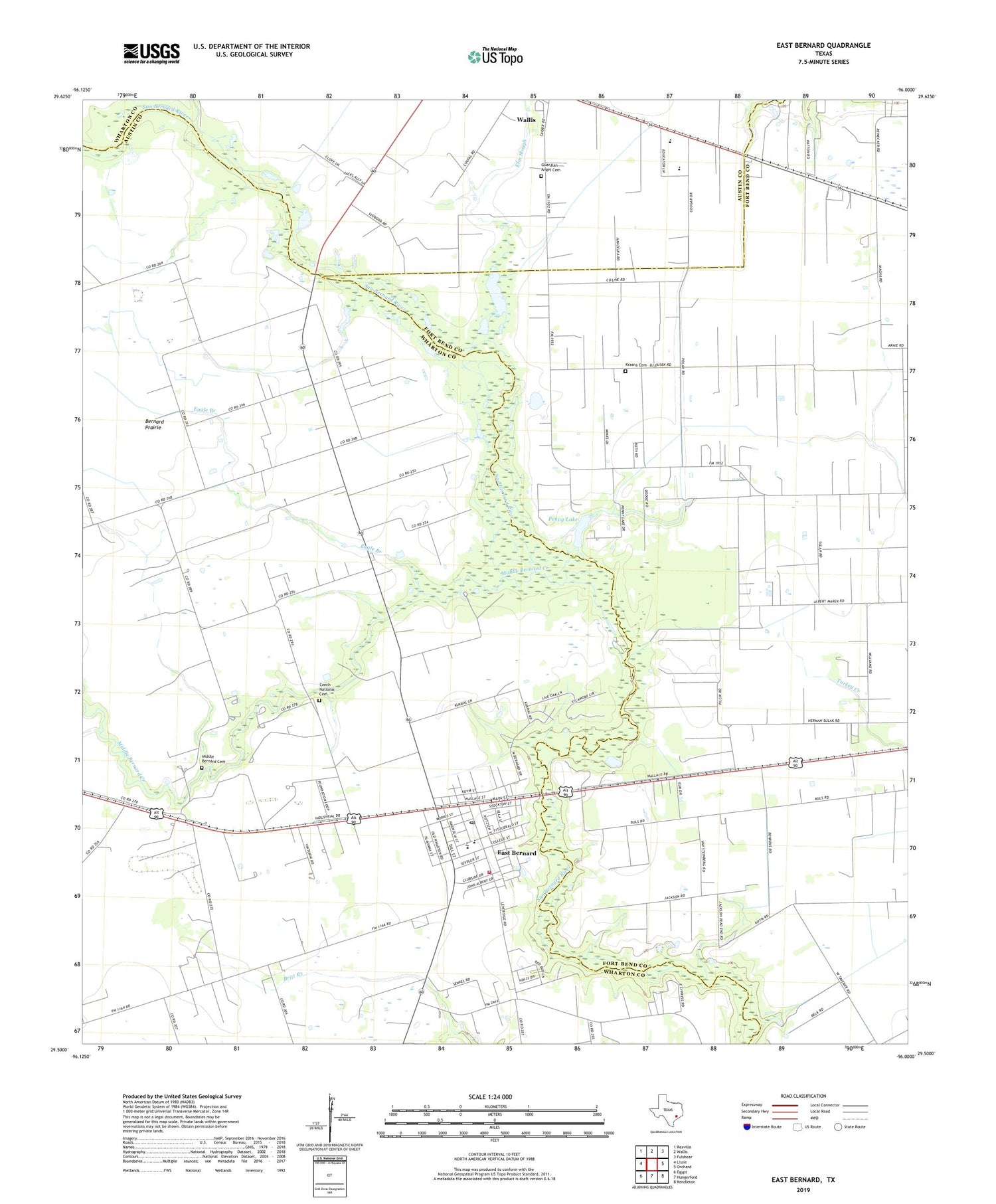East Bernard Texas US Topo Map Image