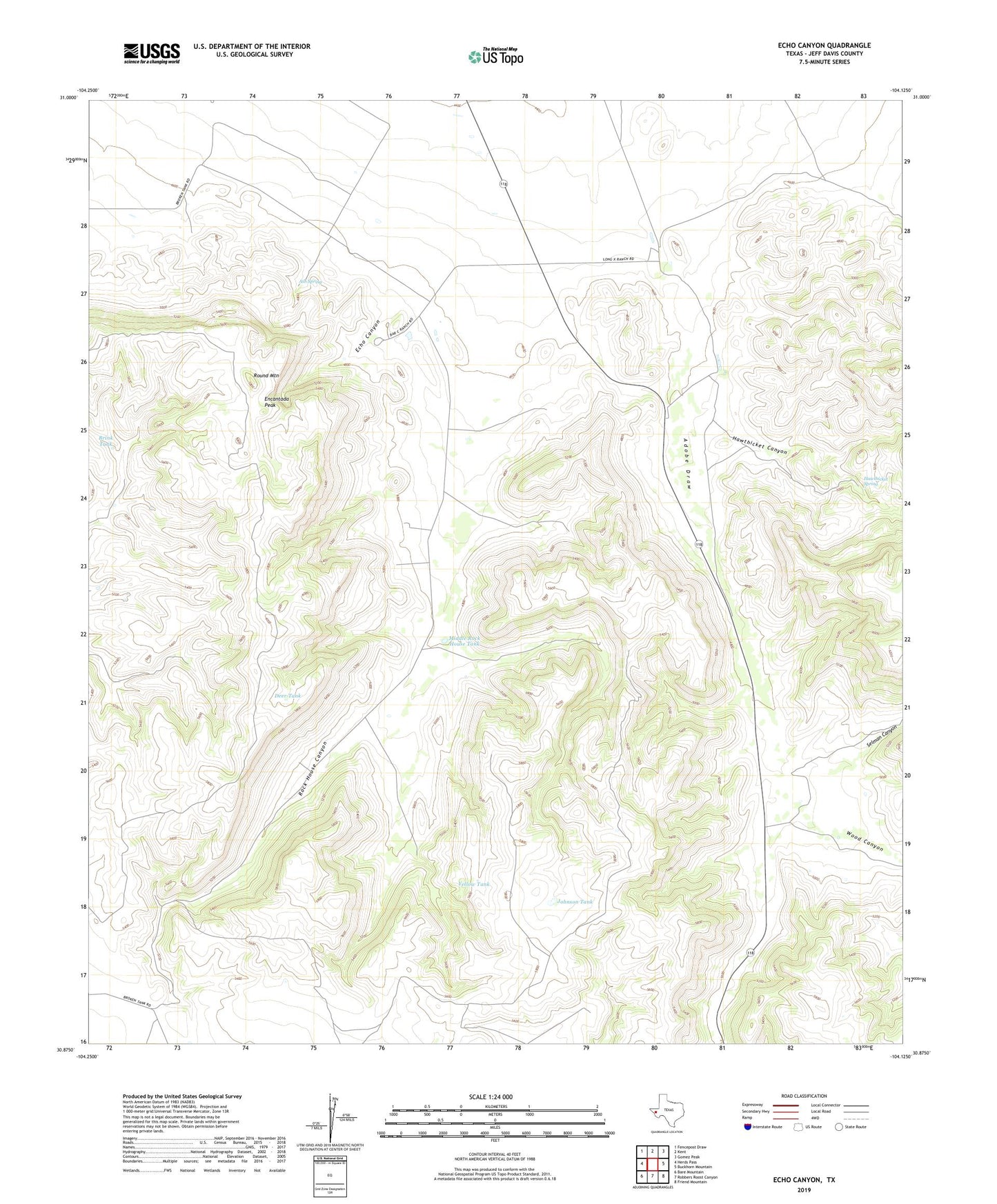 Echo Canyon Texas US Topo Map Image