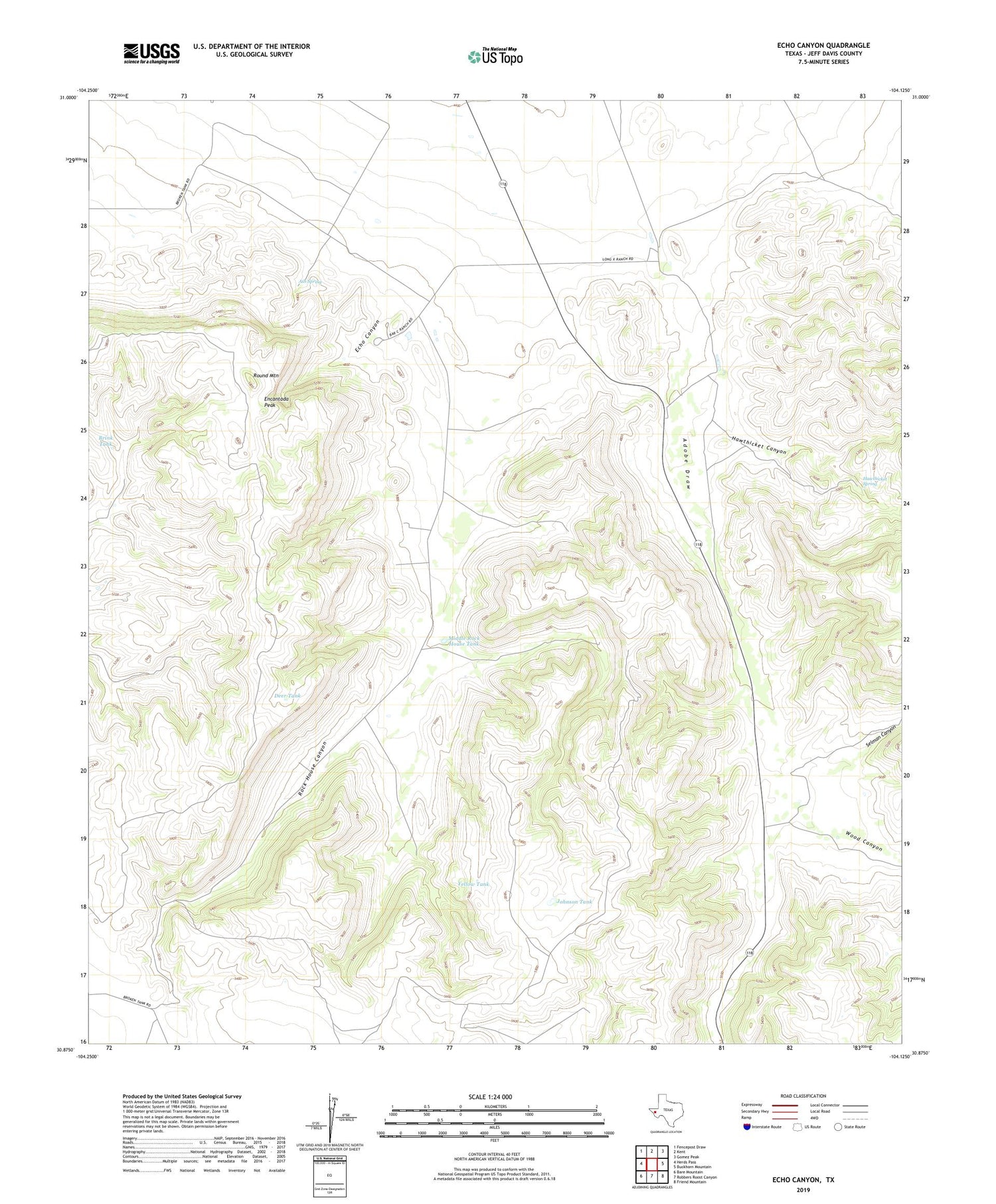 Echo Canyon Texas US Topo Map Image