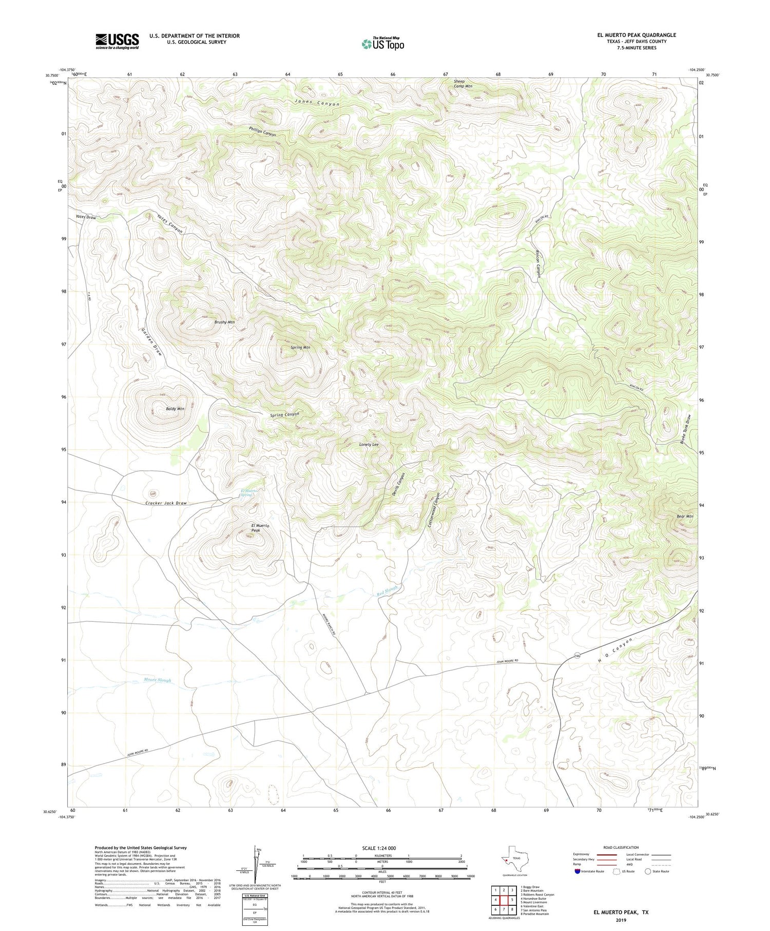 El Muerto Peak Texas US Topo Map Image