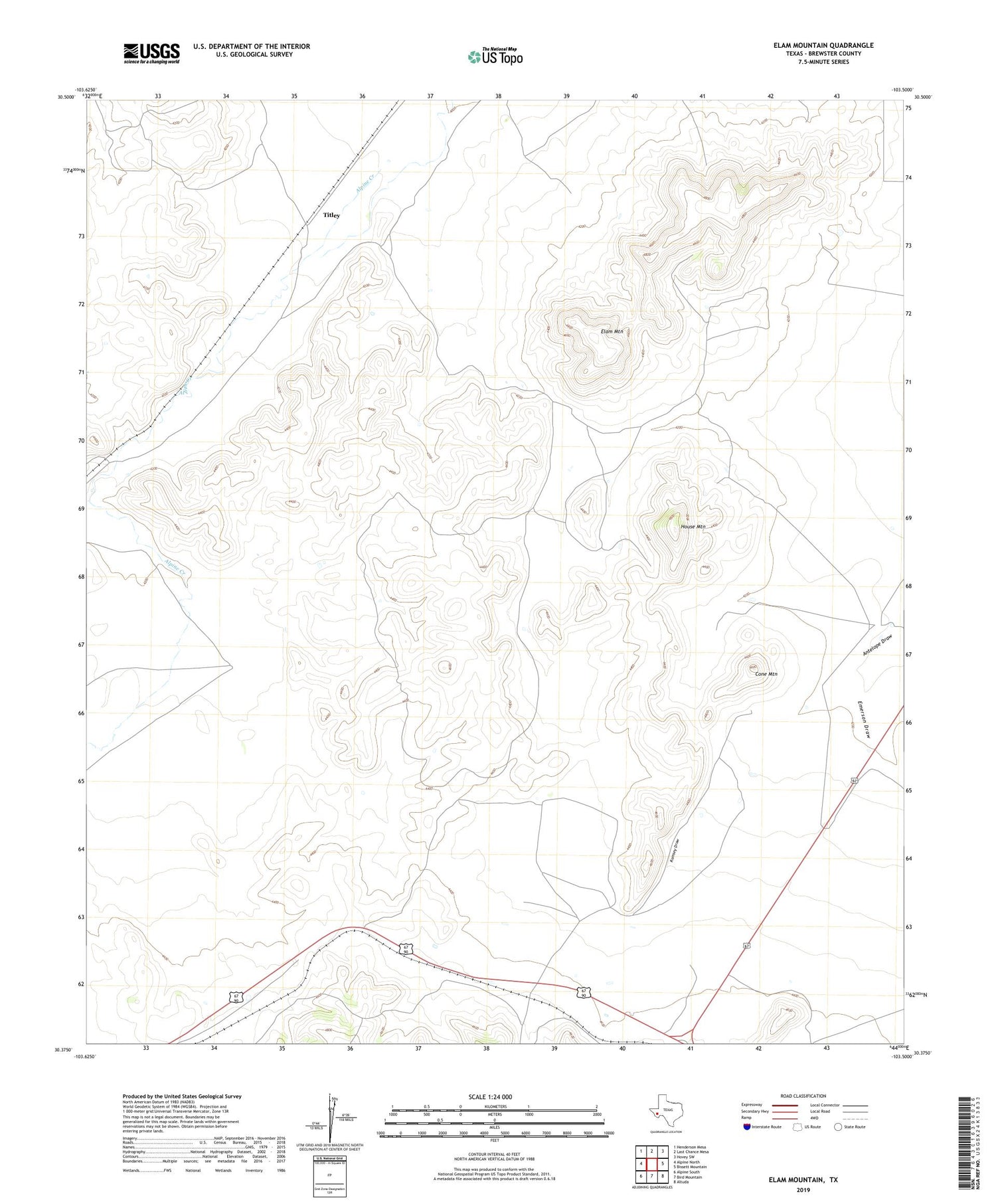 Elam Mountain Texas US Topo Map Image