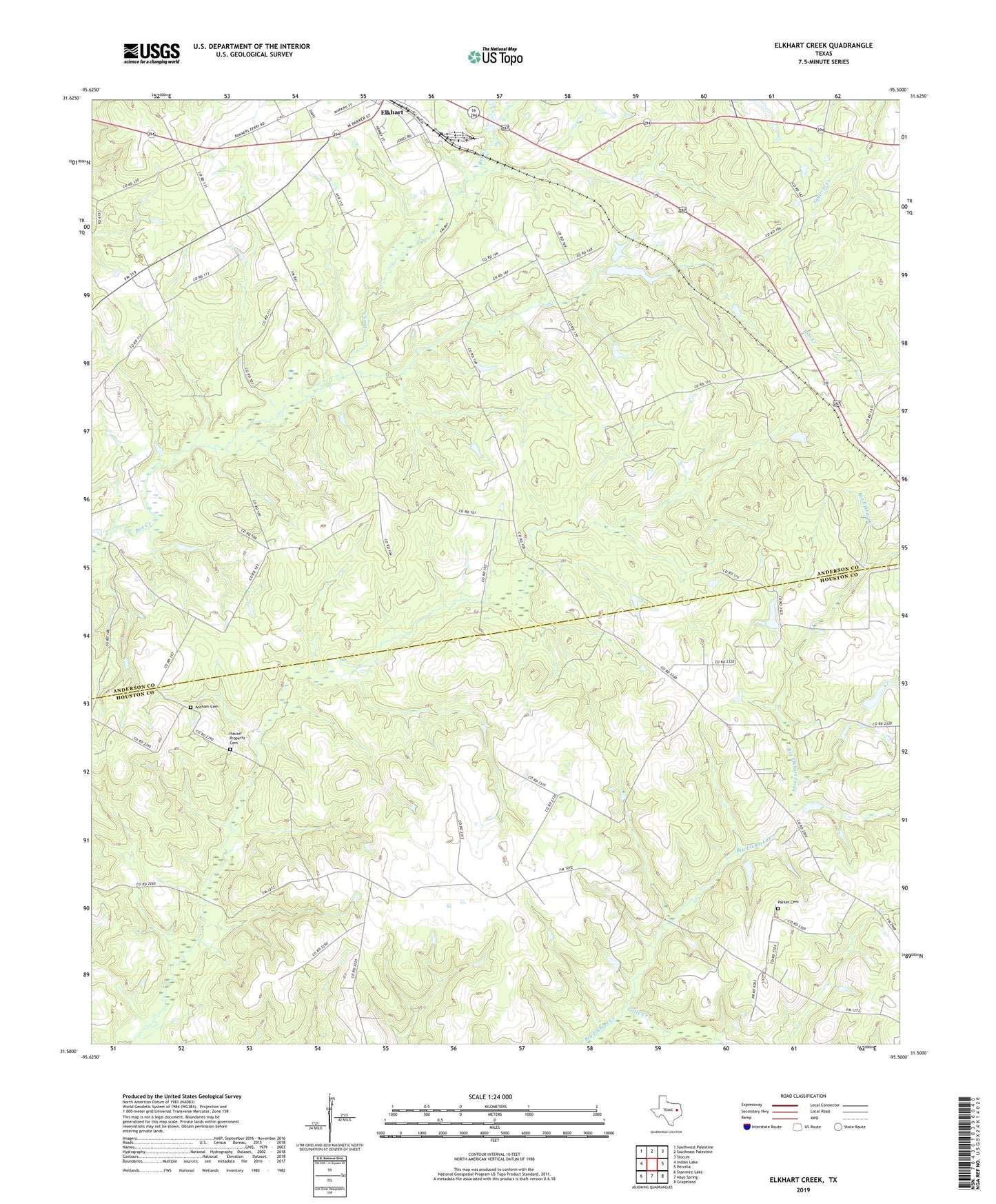 Elkhart Creek Texas US Topo Map Image