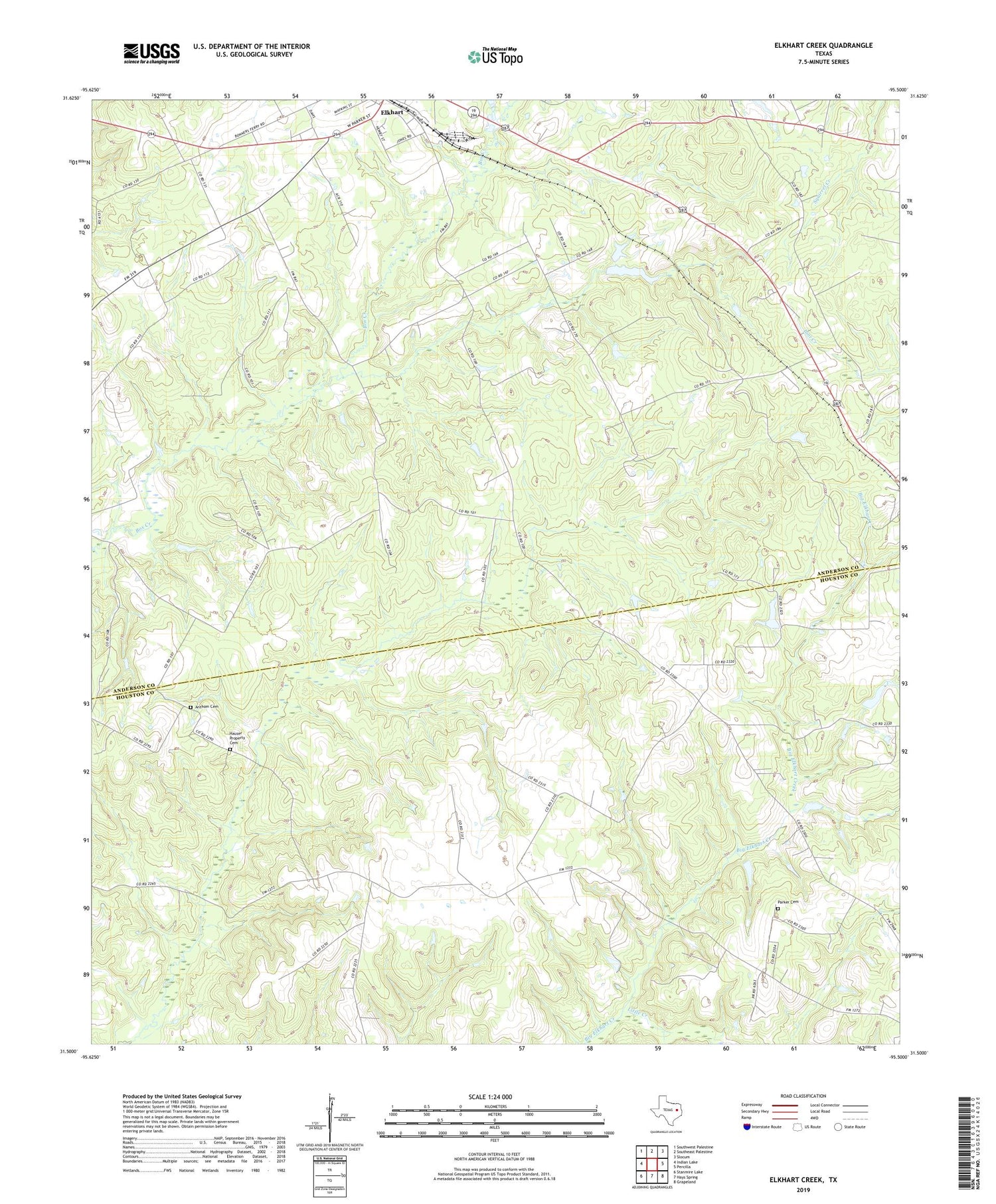 Elkhart Creek Texas US Topo Map Image