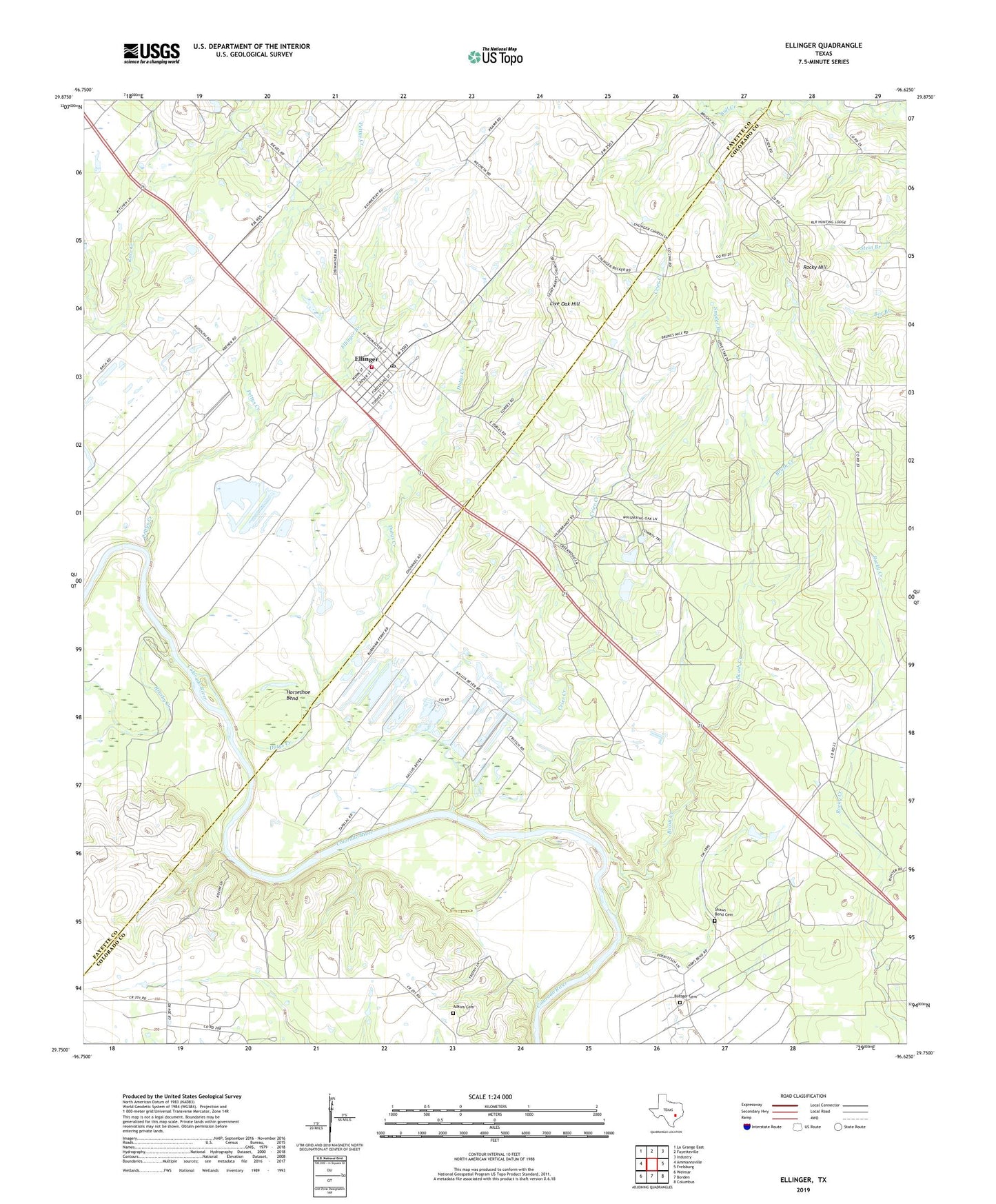 Ellinger Texas US Topo Map Image