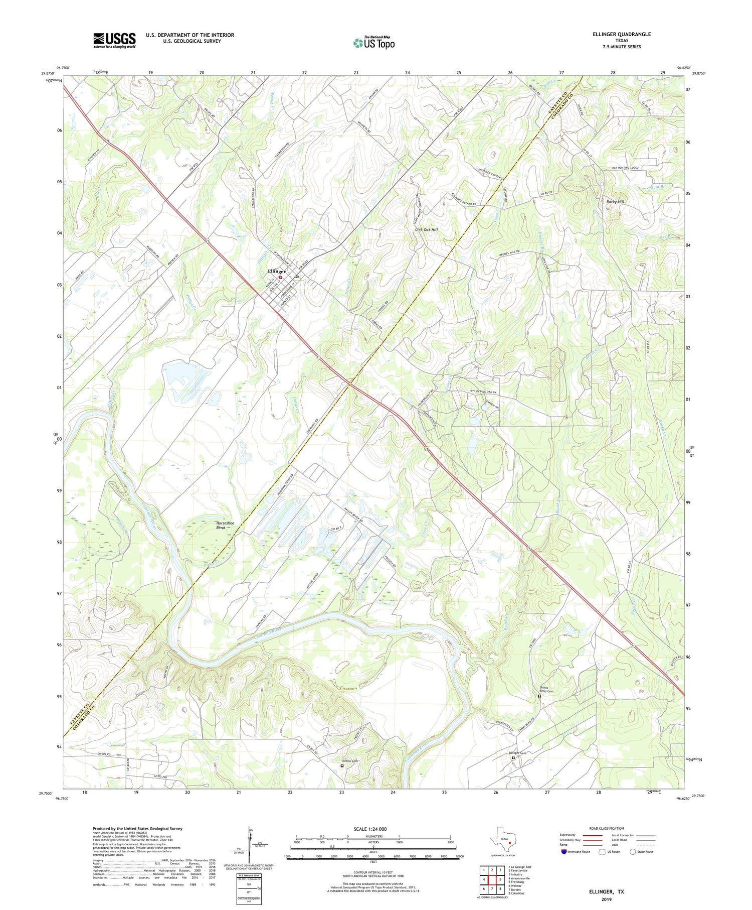 Ellinger Texas US Topo Map Image