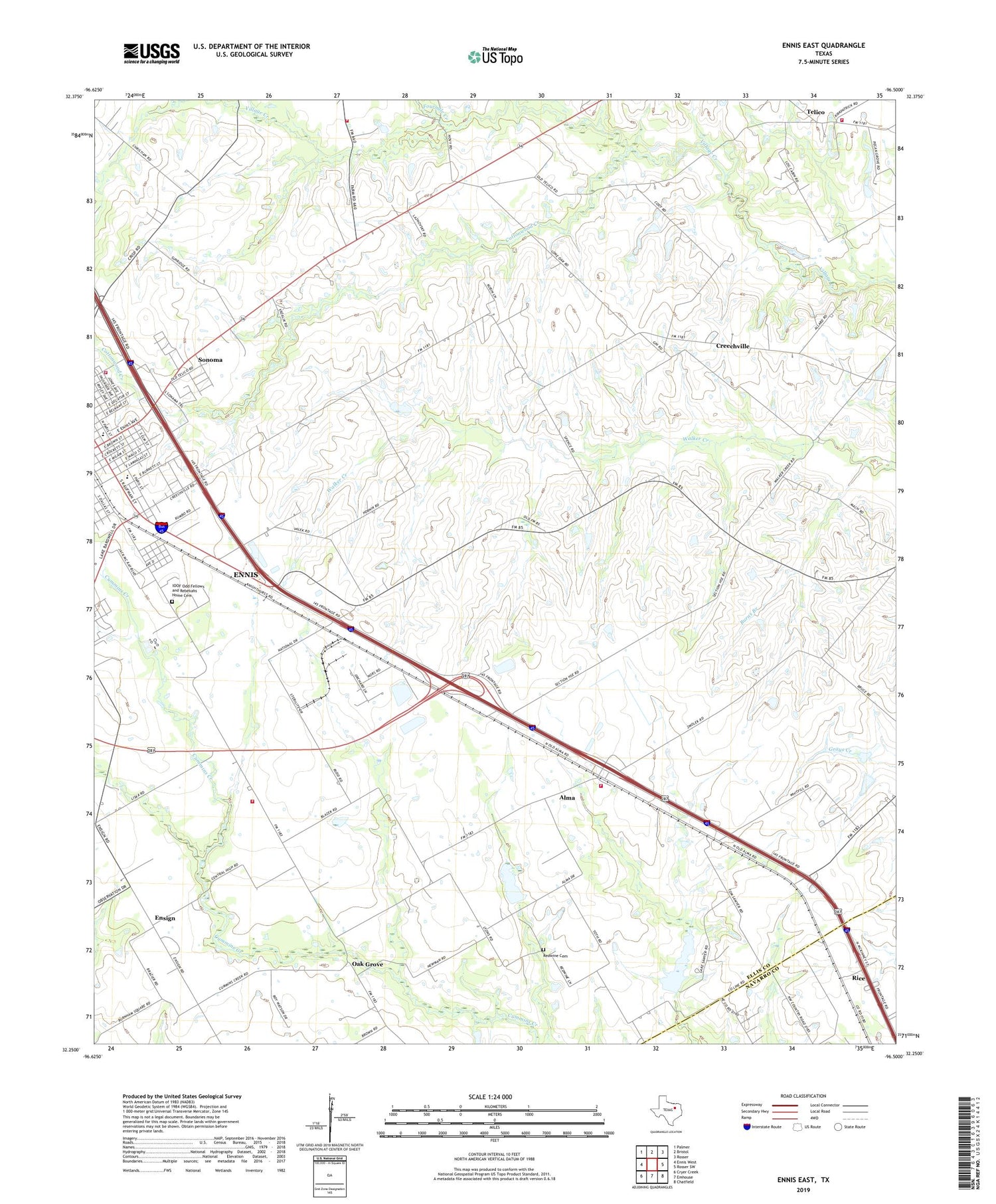 Ennis East Texas US Topo Map Image