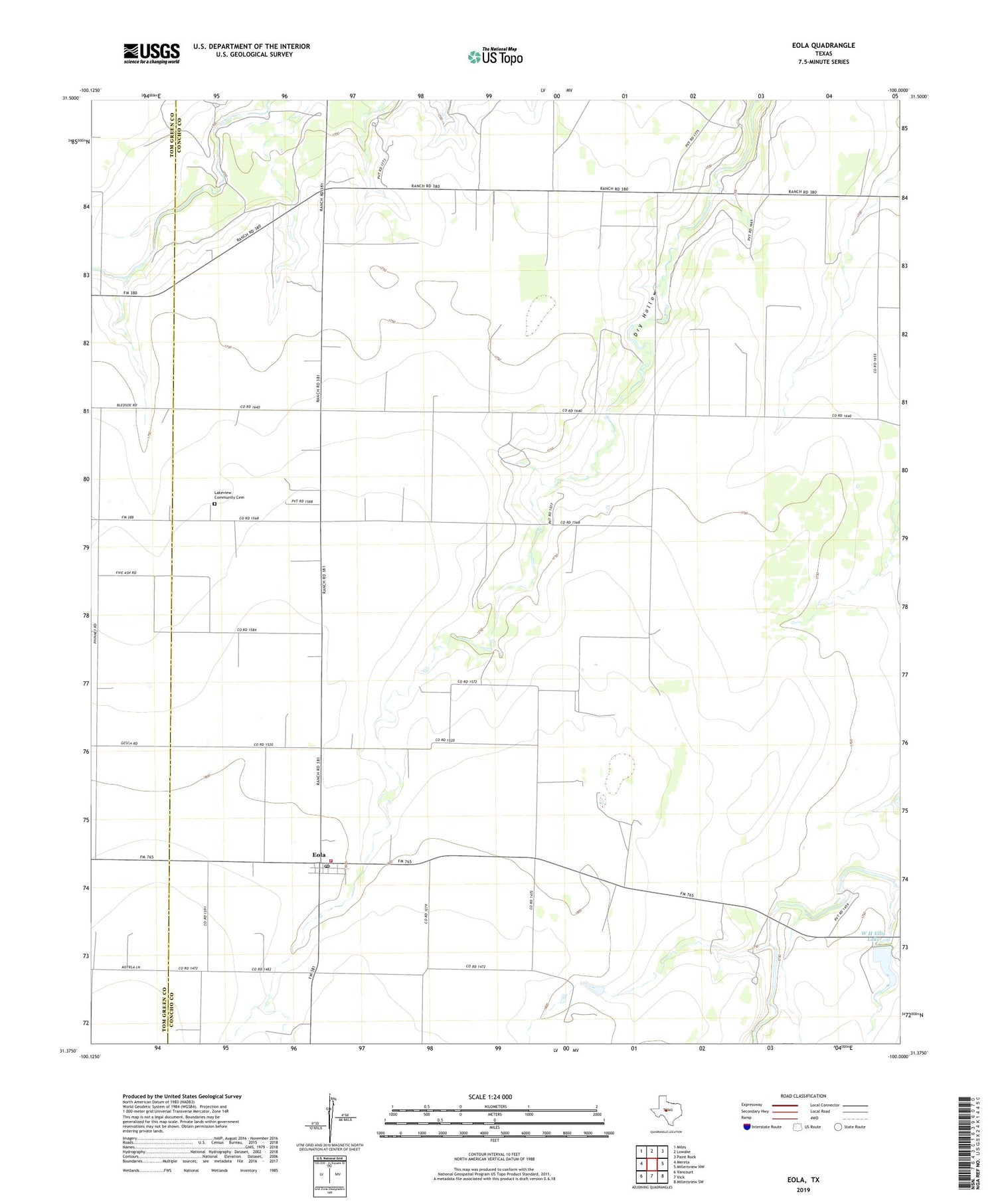 Eola Texas US Topo Map Image