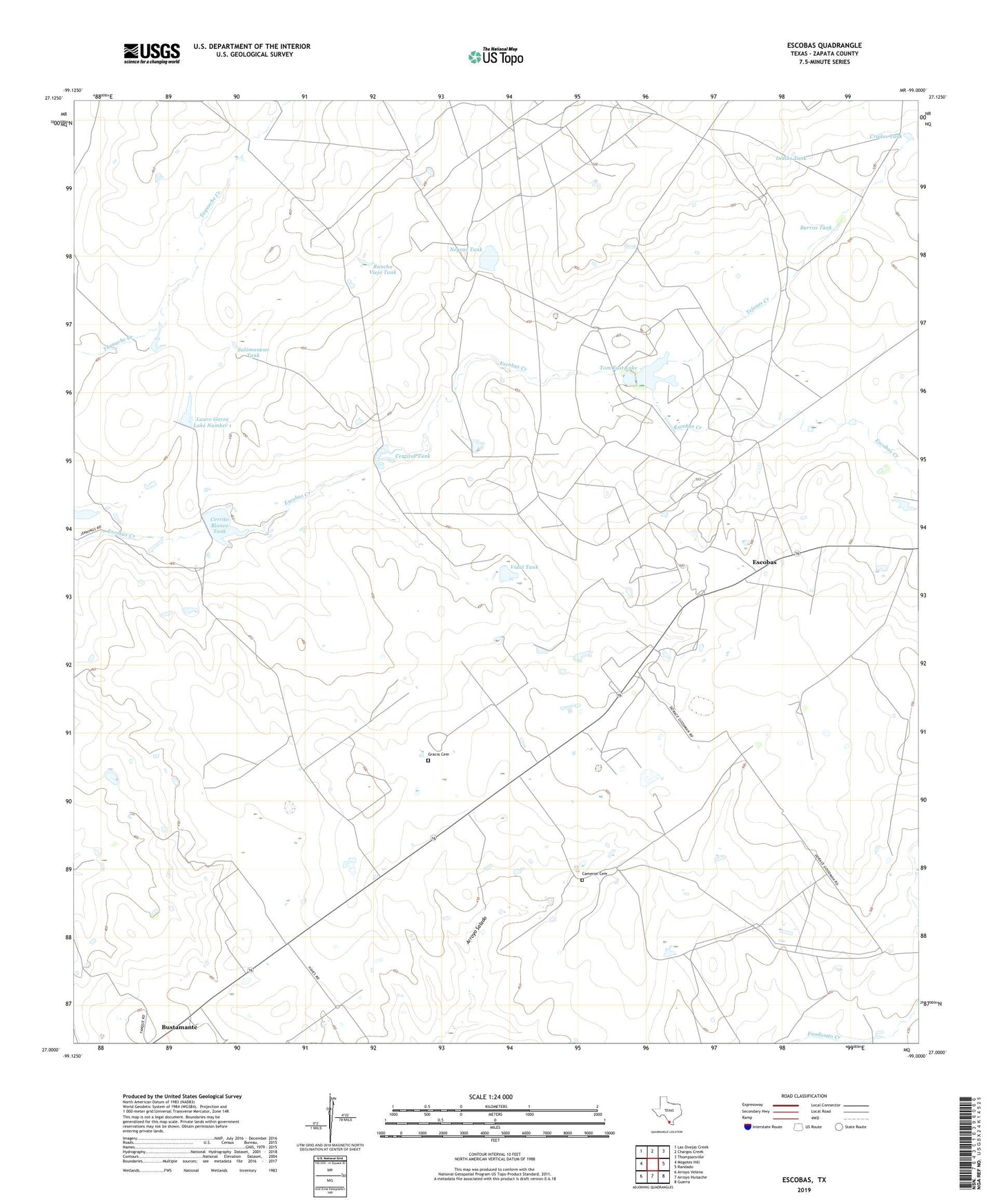 Escobas Texas US Topo Map Image