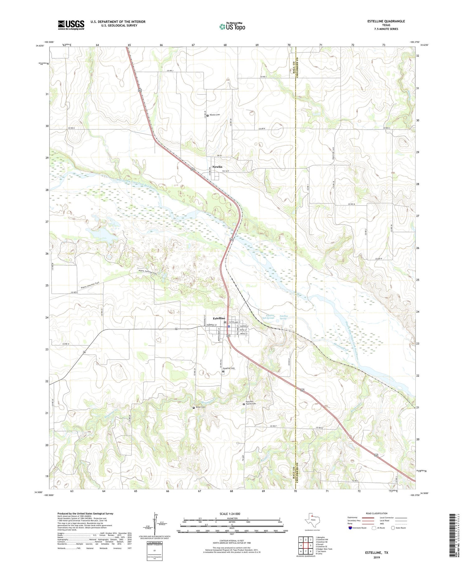 Estelline Texas US Topo Map Image