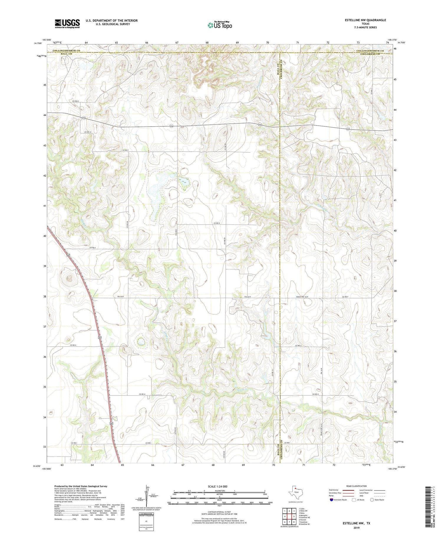 Estelline NW Texas US Topo Map Image