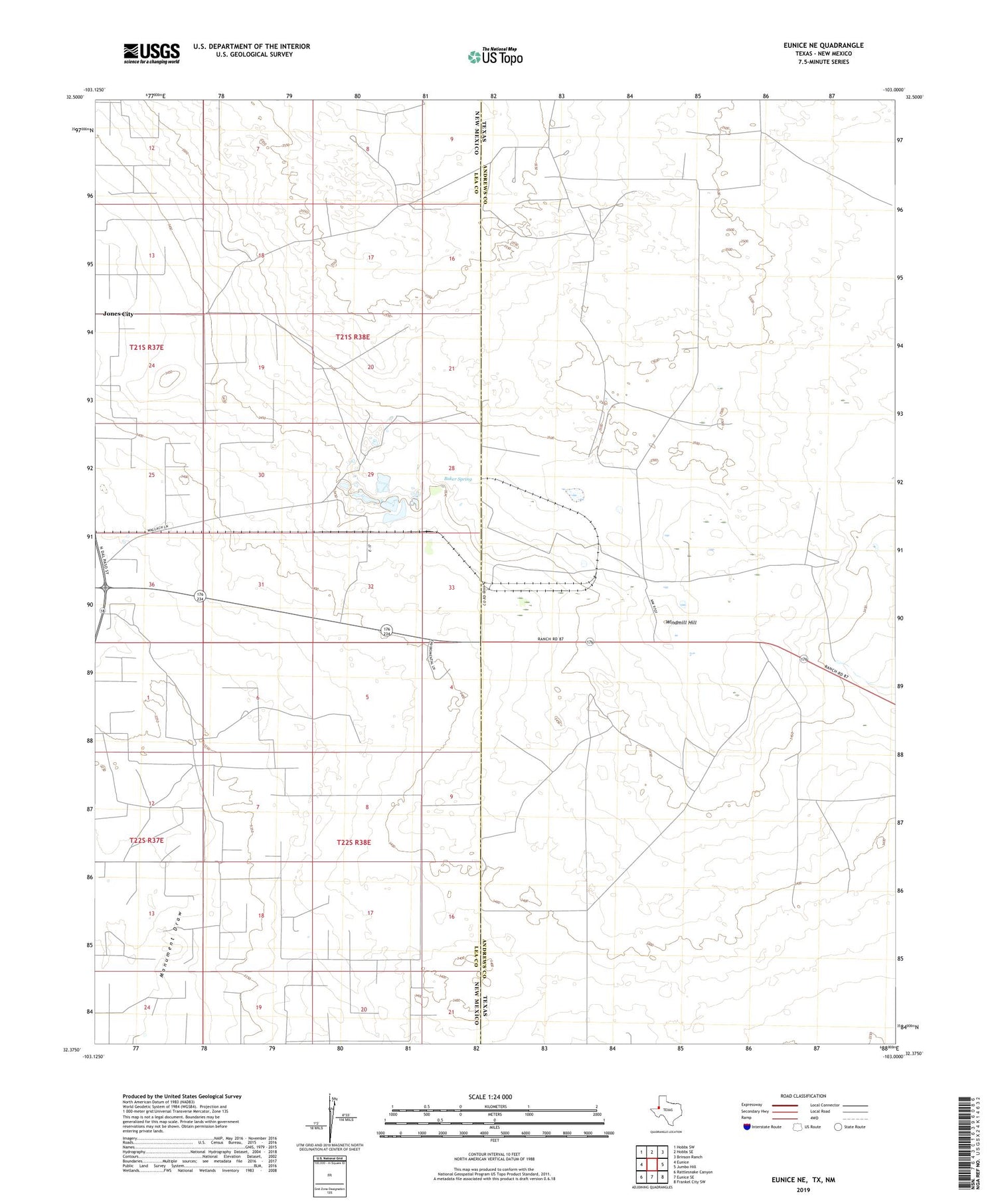 Eunice NE Texas US Topo Map Image