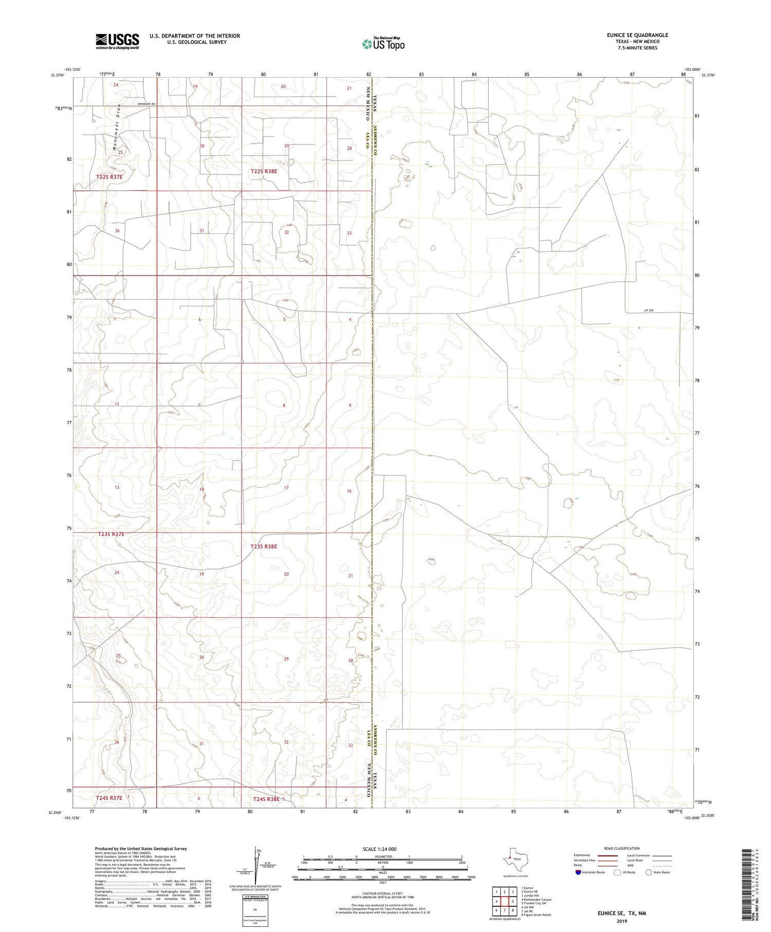 Eunice SE Texas US Topo Map Image