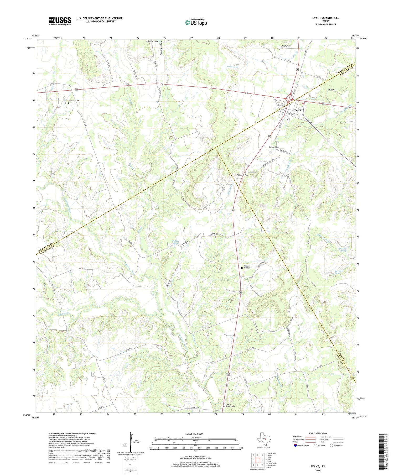Evant Texas US Topo Map Image