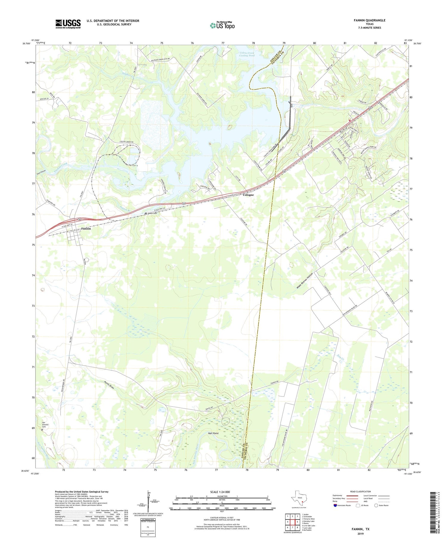 Fannin Texas US Topo Map Image
