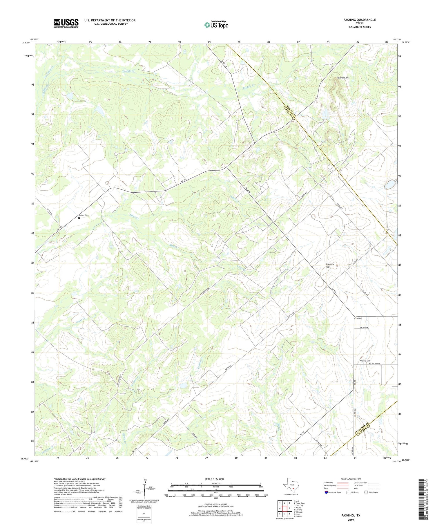 Fashing Texas US Topo Map Image