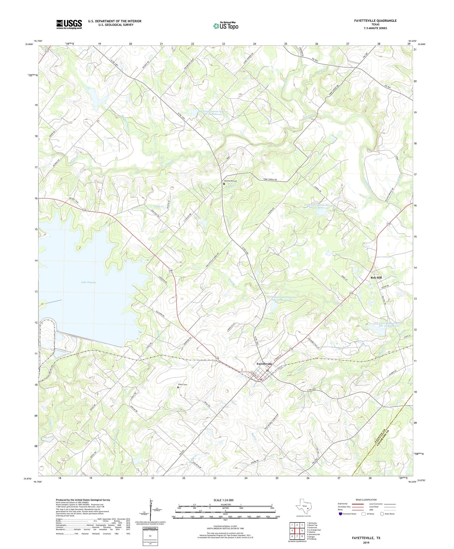 Fayetteville Texas US Topo Map Image