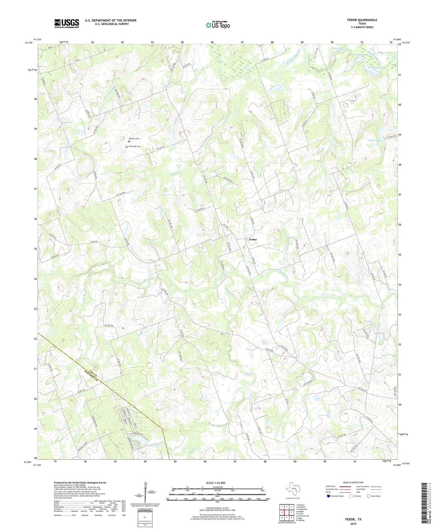 Fedor Texas US Topo Map Image