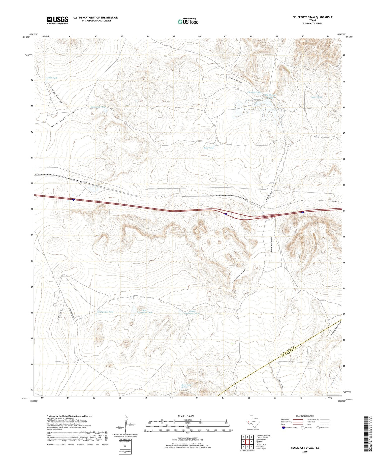 Fencepost Draw Texas US Topo Map Image