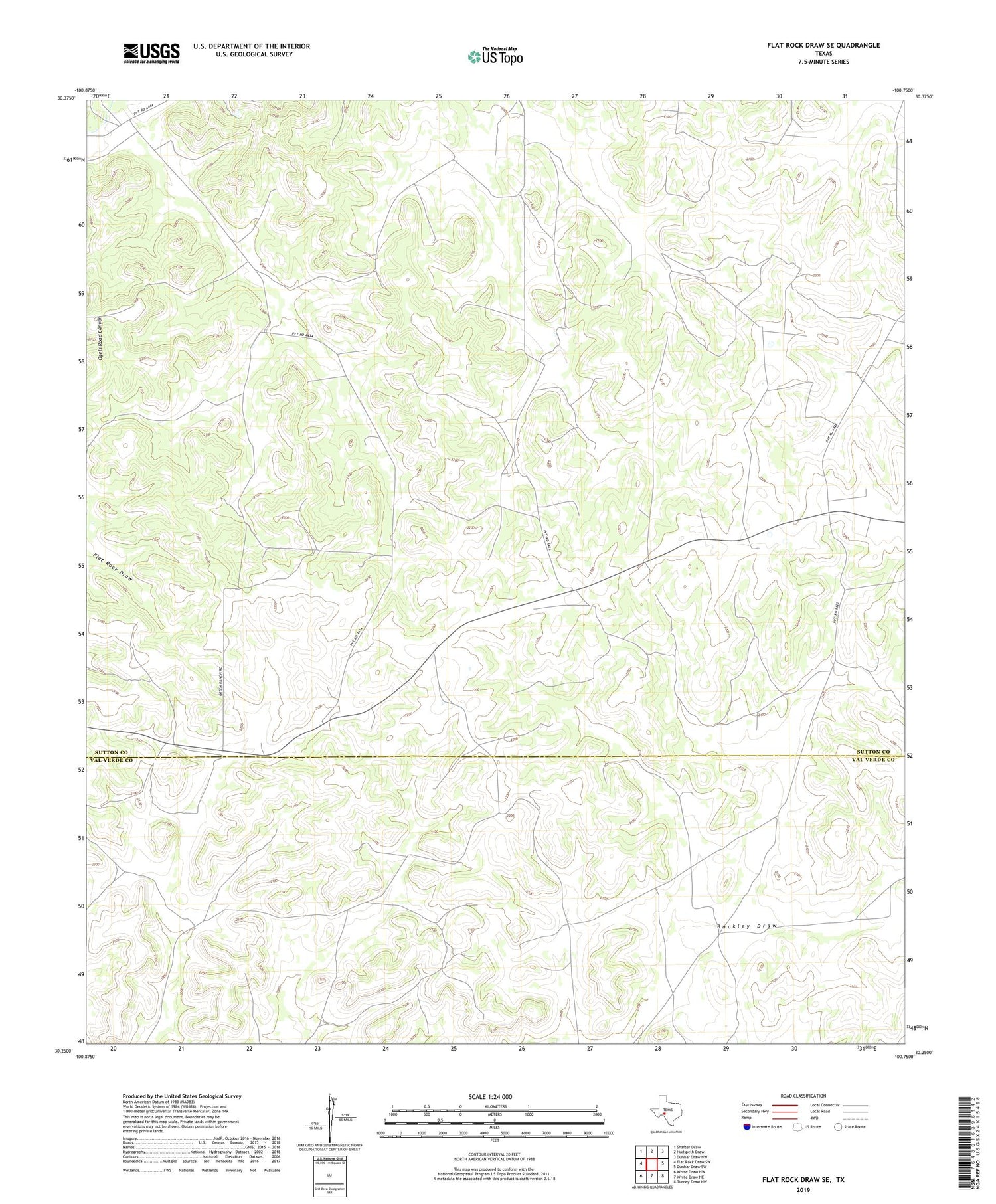 Flat Rock Draw SE Texas US Topo Map Image