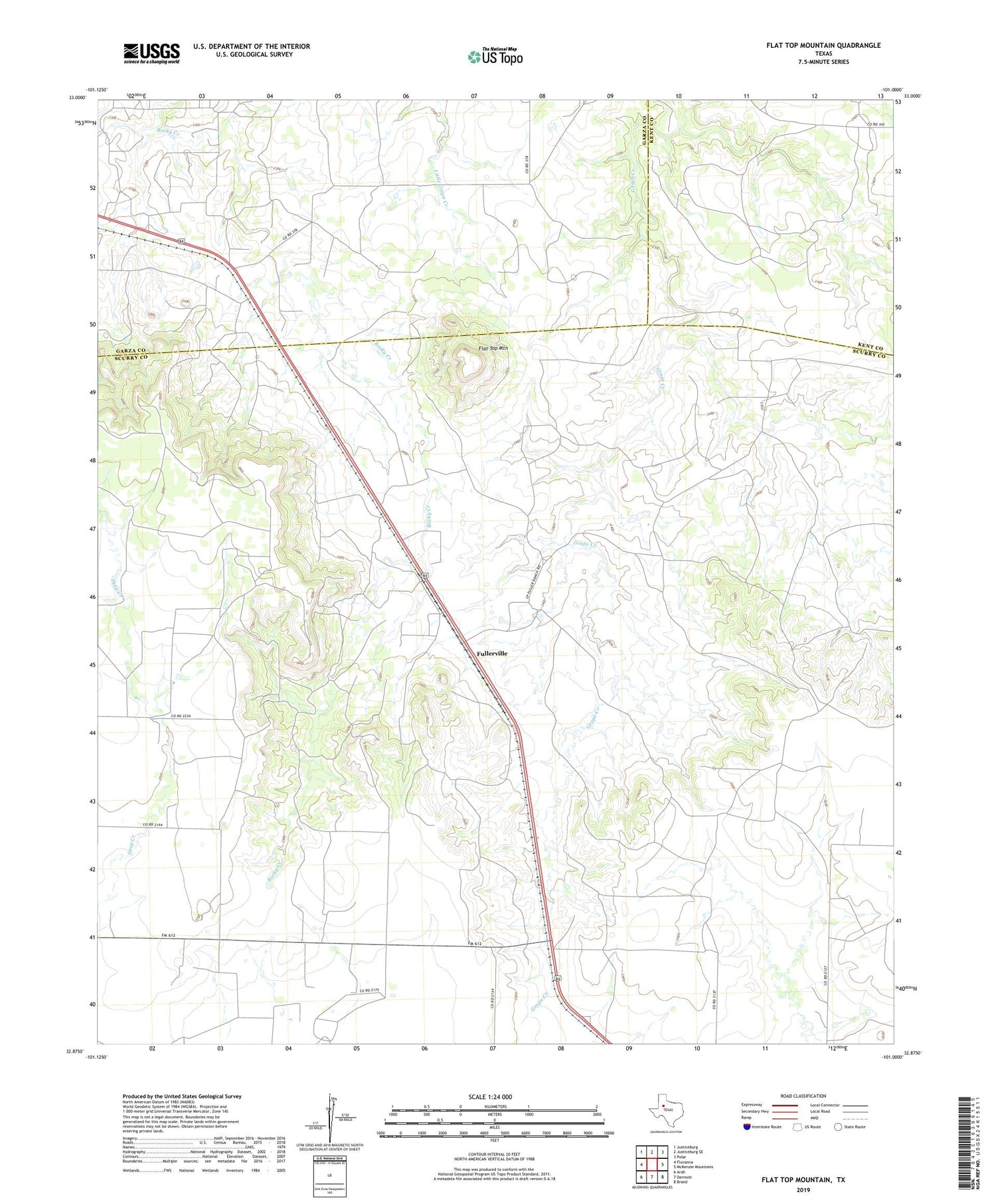 Flat Top Mountain Texas US Topo Map Image