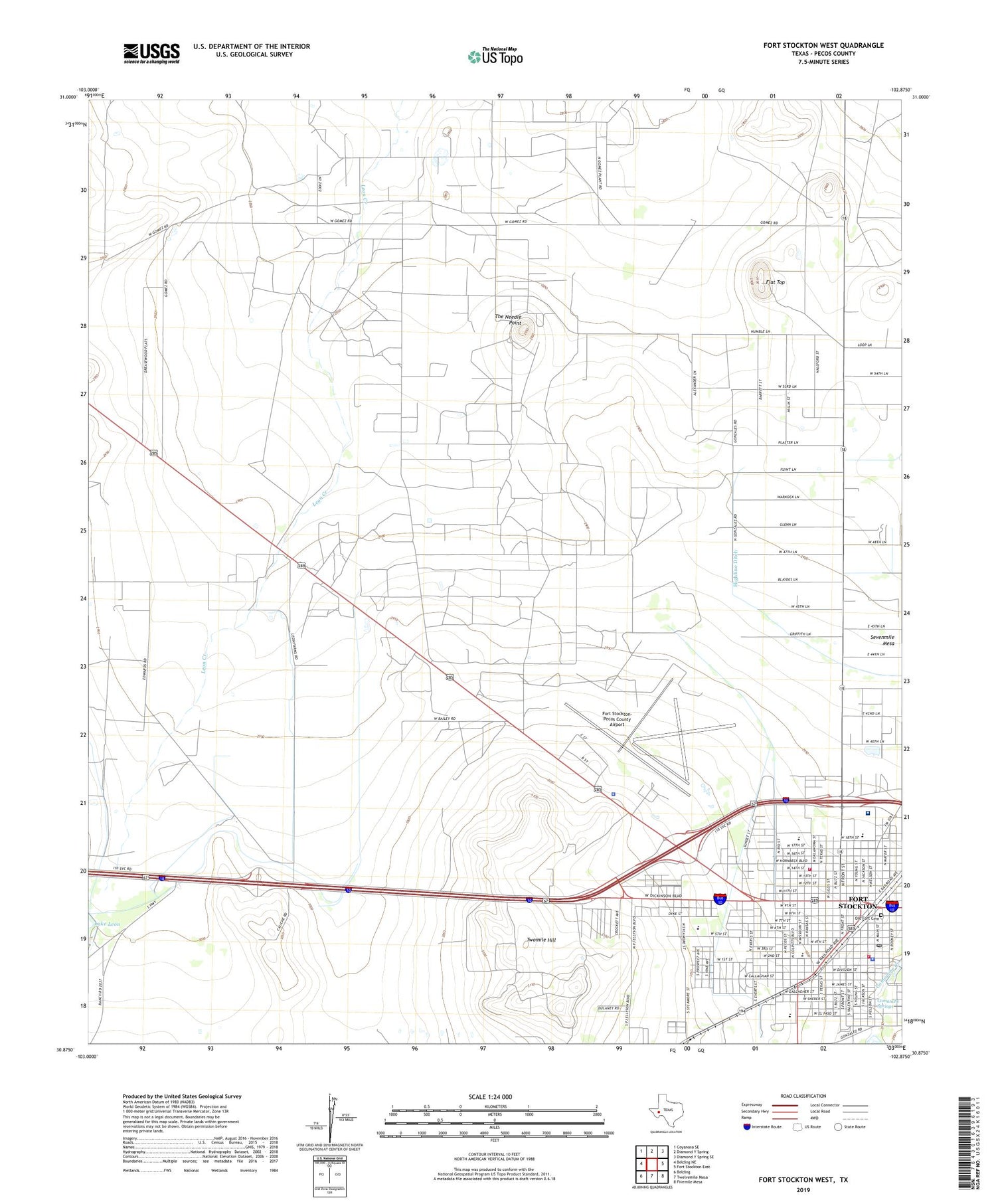Fort Stockton West Texas US Topo Map Image