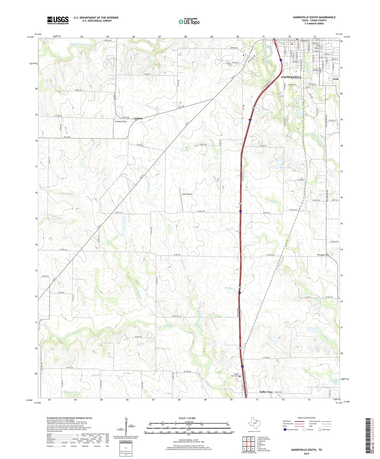 Gainesville South Texas US Topo Map Image