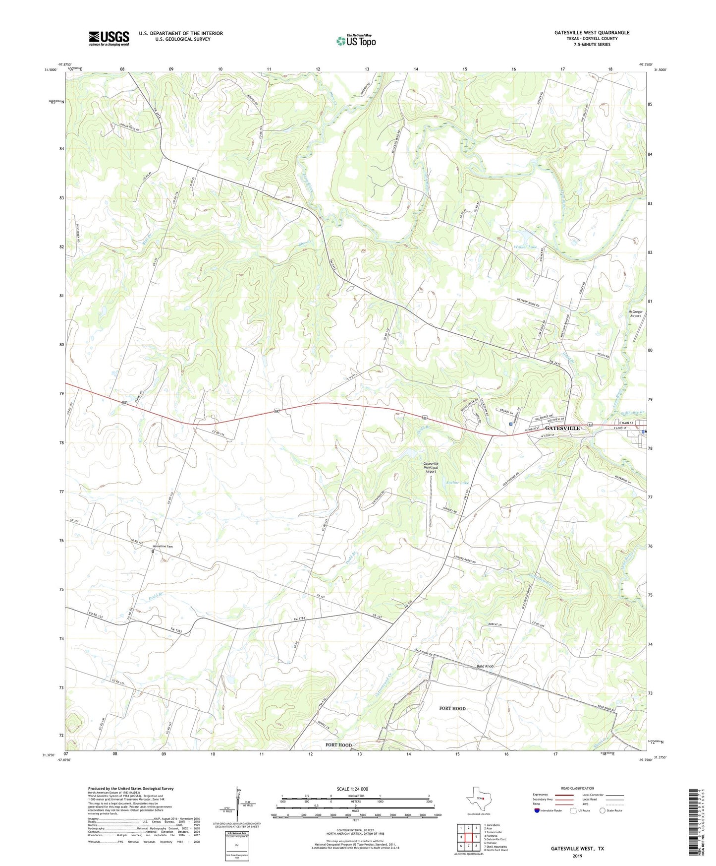 Gatesville West Texas US Topo Map Image