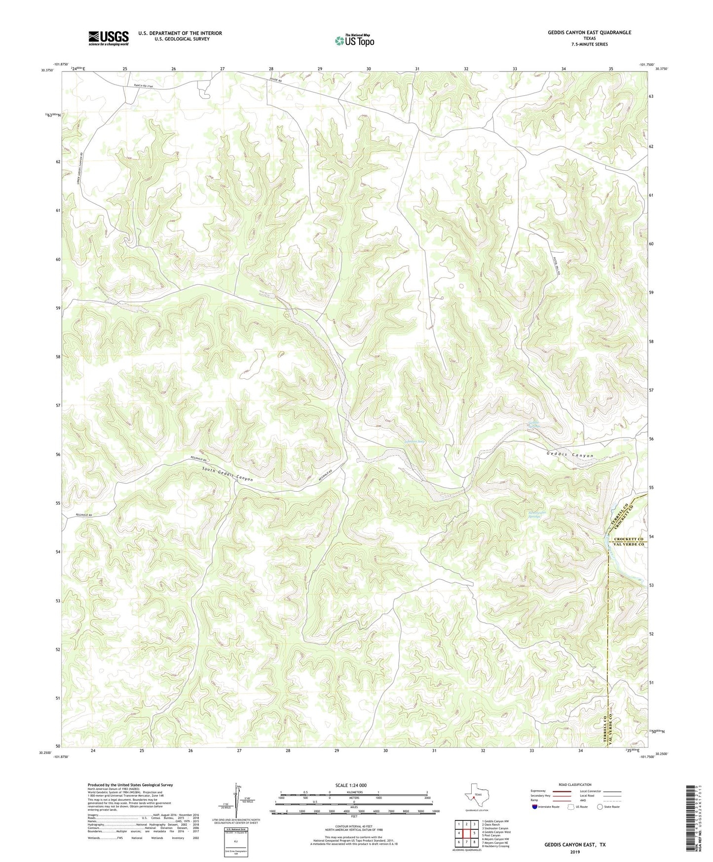 Geddis Canyon East Texas US Topo Map Image