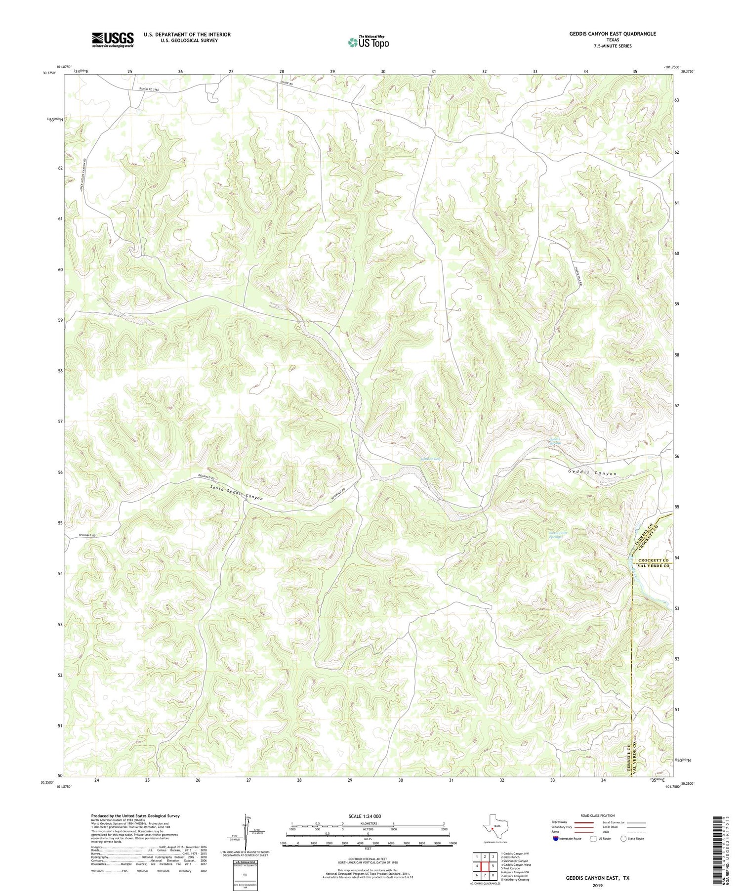 Geddis Canyon East Texas US Topo Map Image
