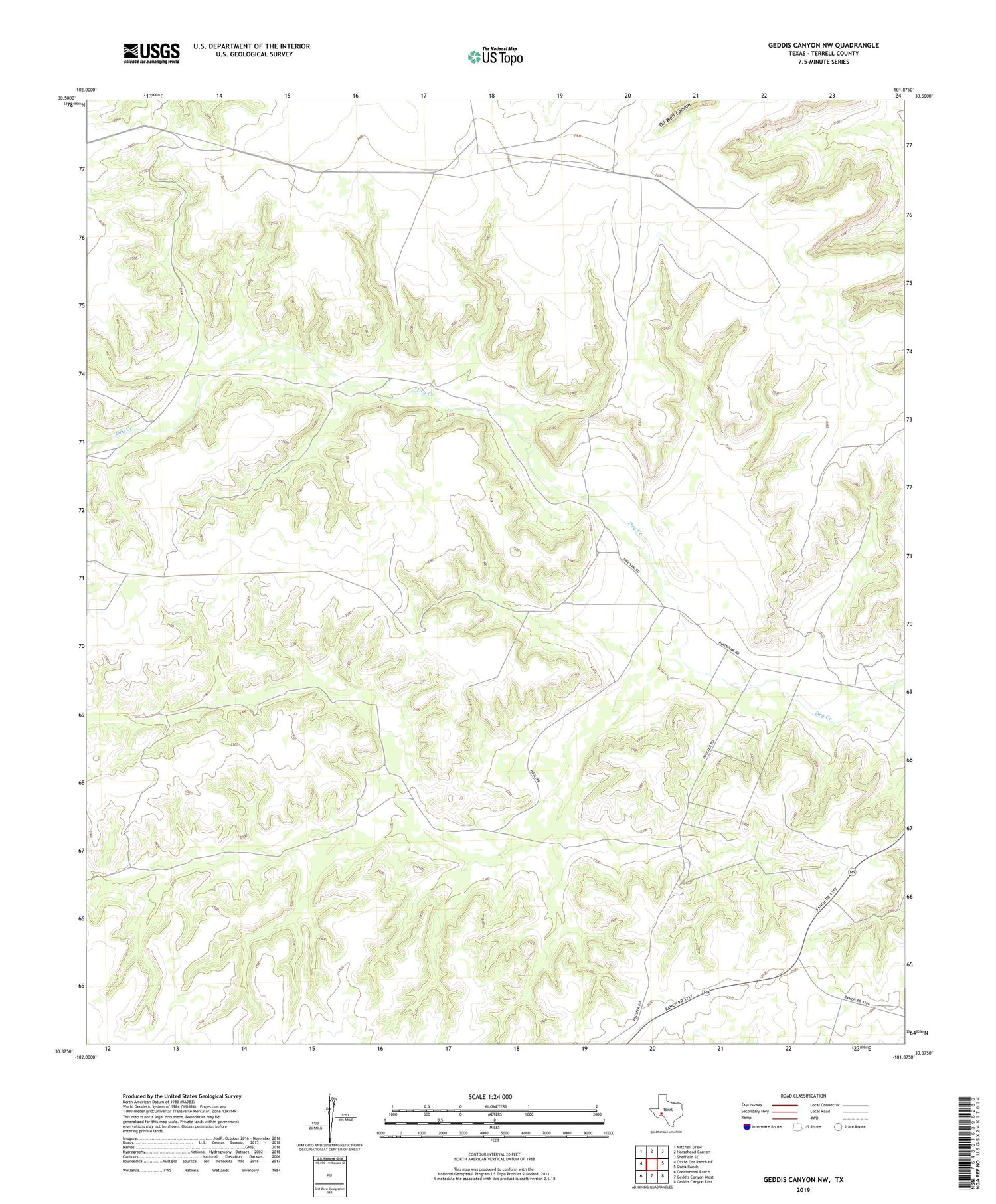 Geddis Canyon NW Texas US Topo Map Image