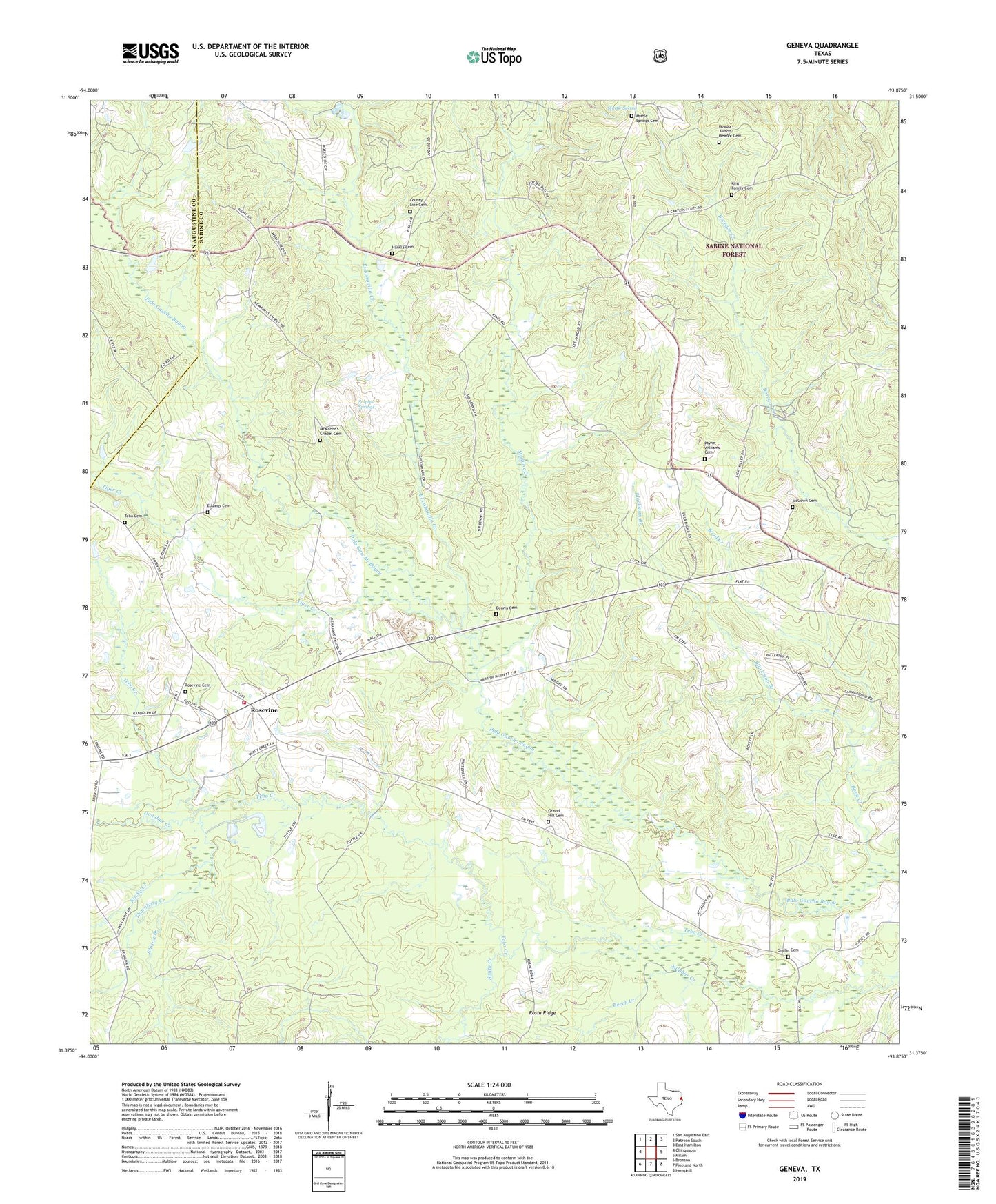 Geneva Texas US Topo Map Image