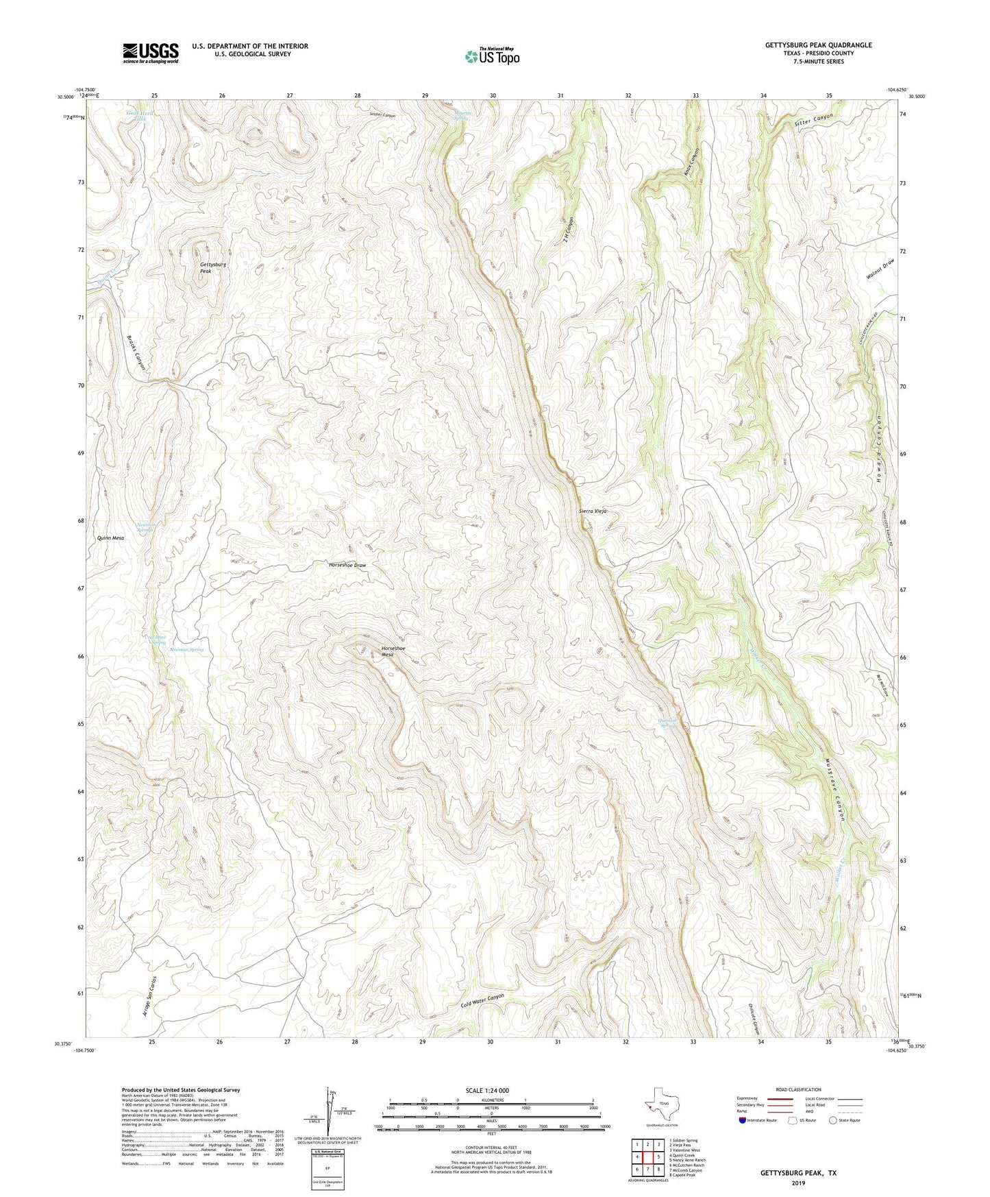 Gettysburg Peak Texas US Topo Map Image