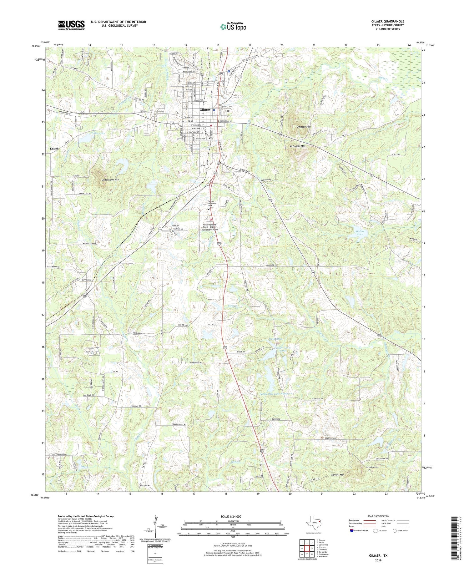 Gilmer Texas US Topo Map Image