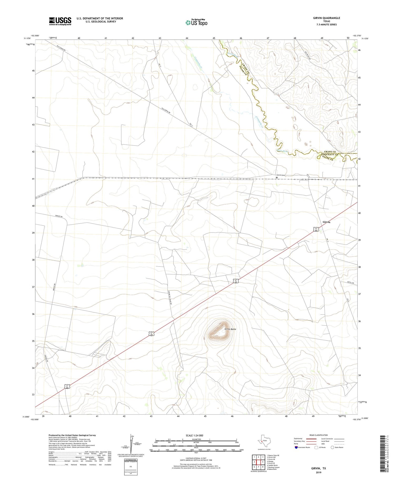 Girvin Texas US Topo Map Image