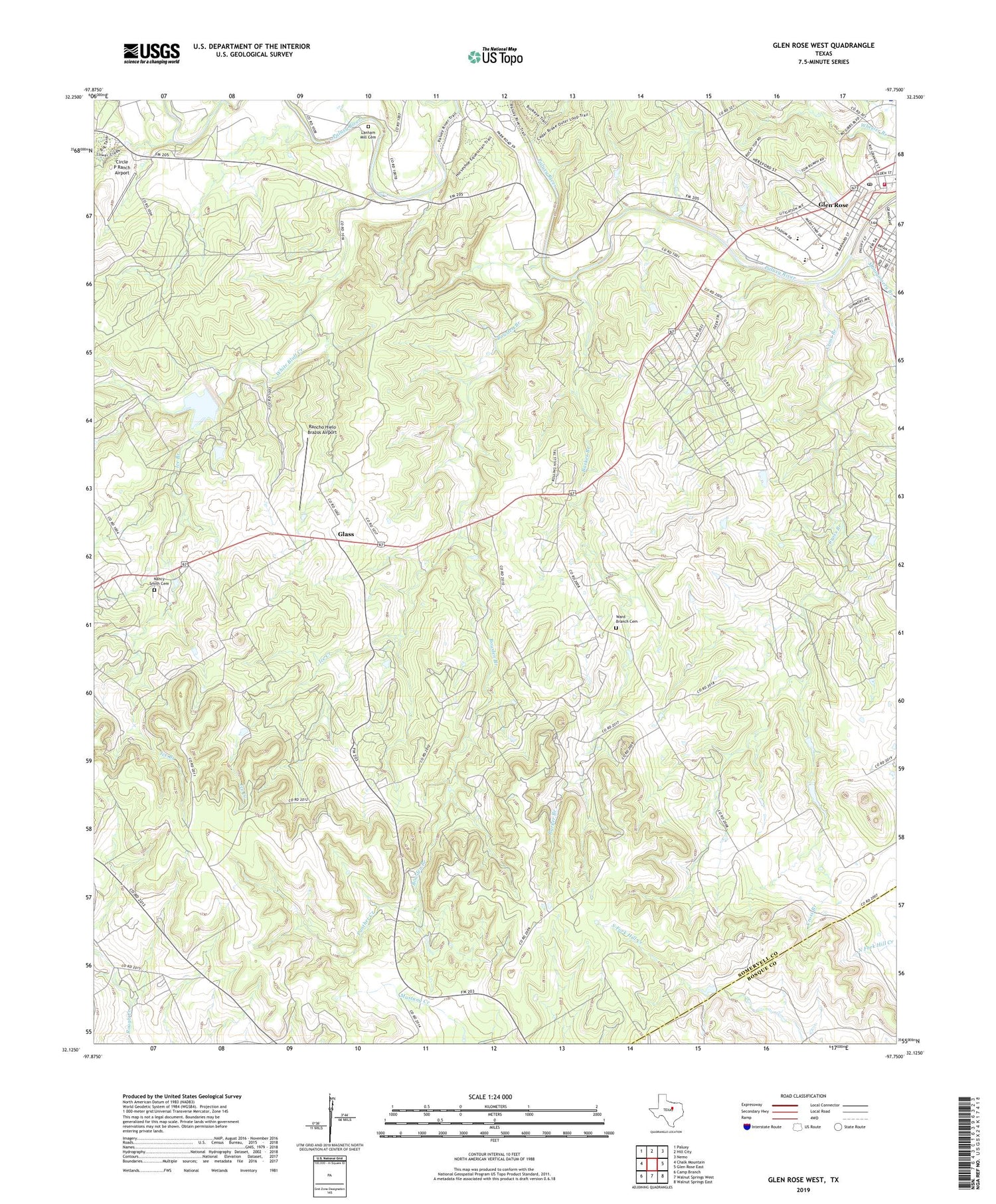 Glen Rose West Texas US Topo Map Image