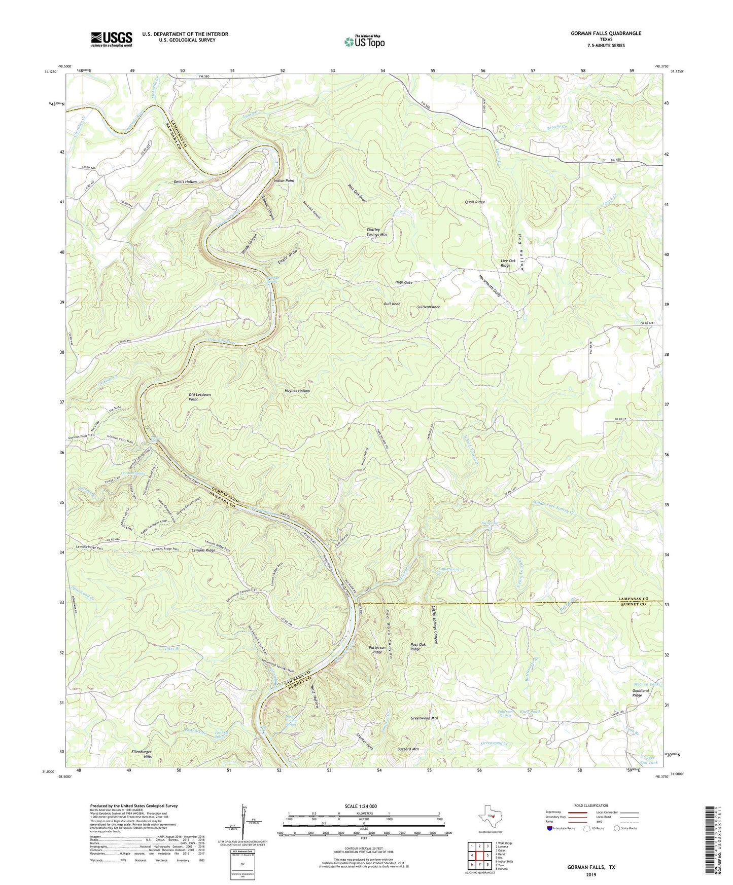 Gorman Falls Texas US Topo Map Image