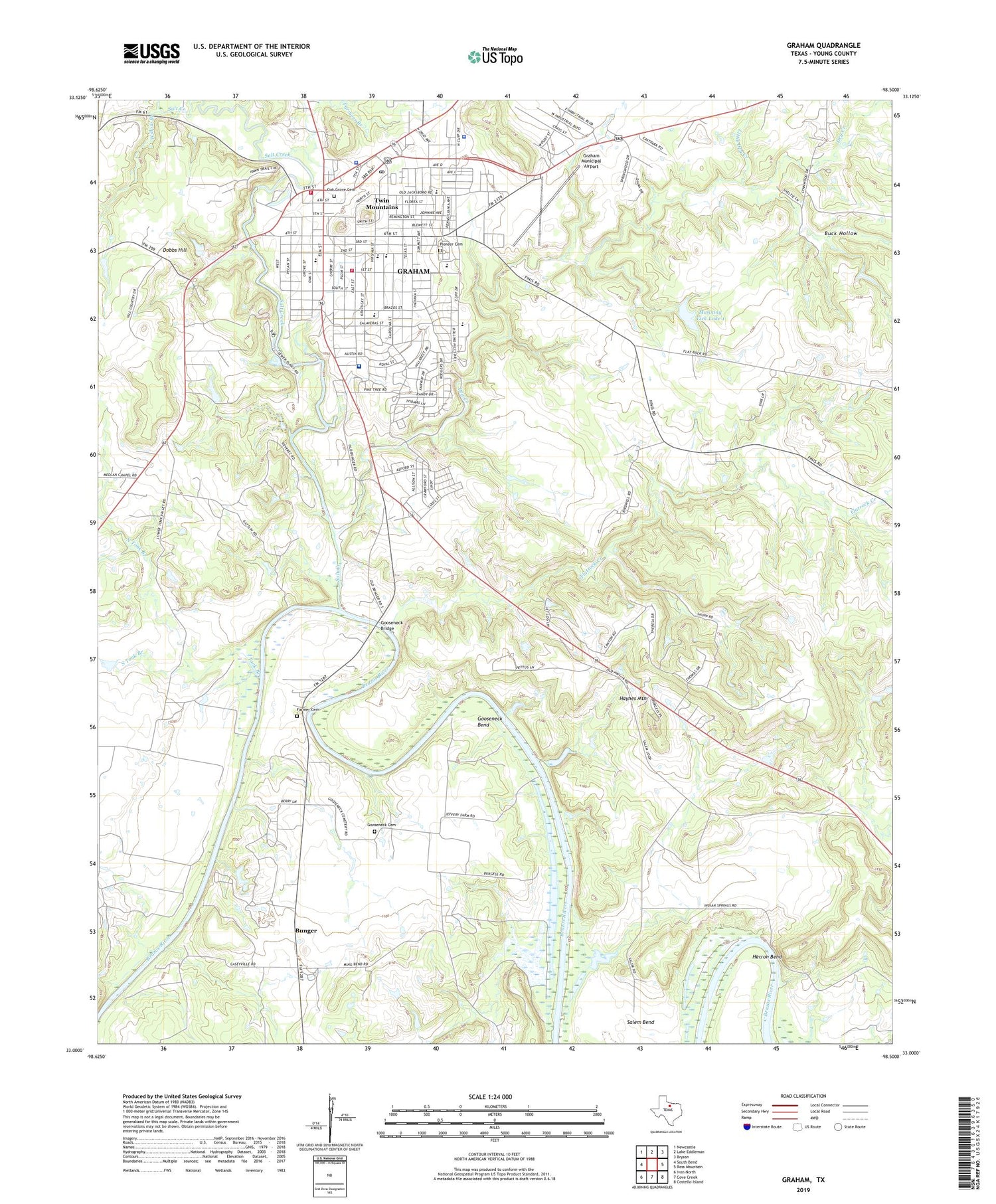Graham Texas US Topo Map Image