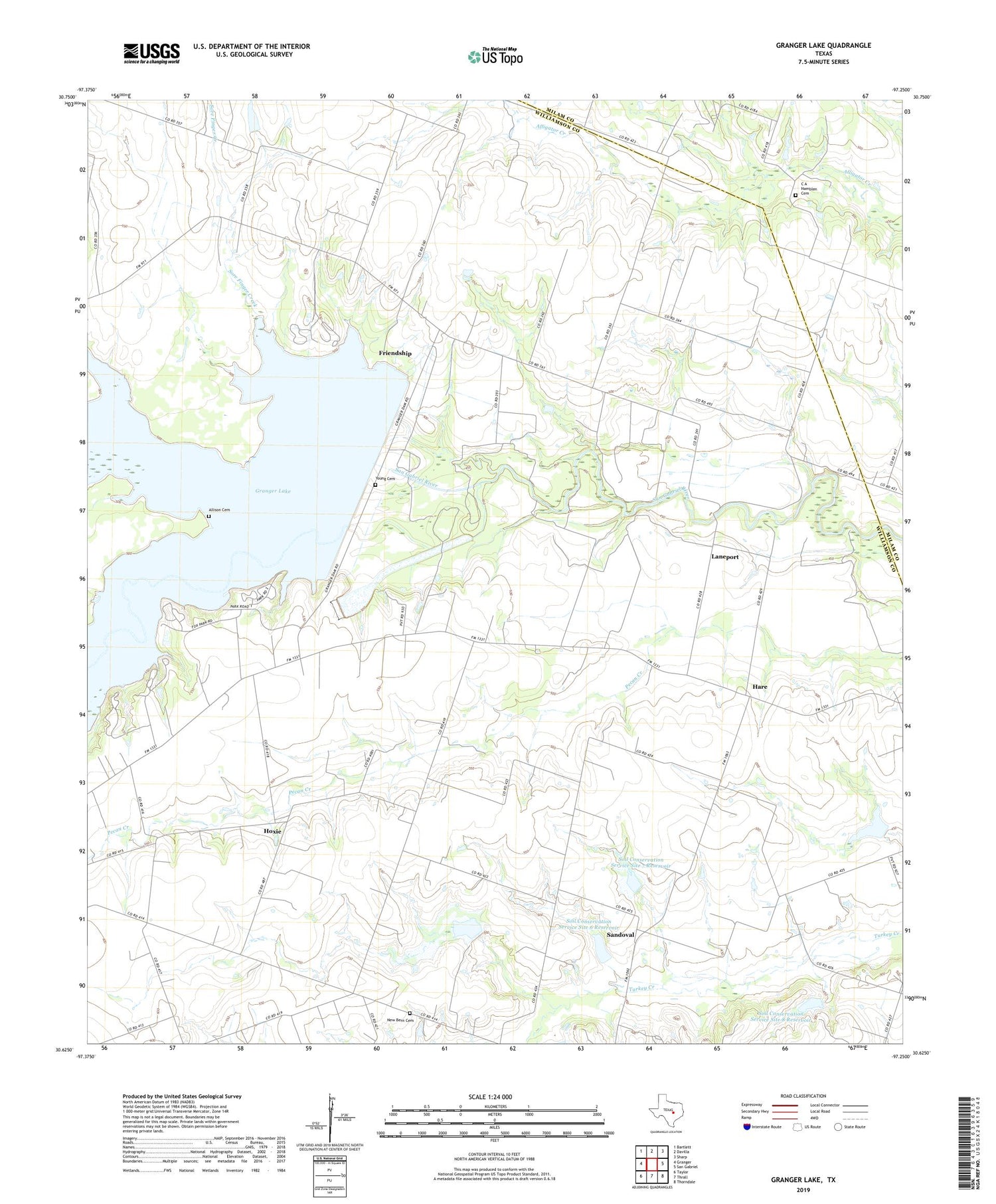 Granger Lake Texas US Topo Map Image