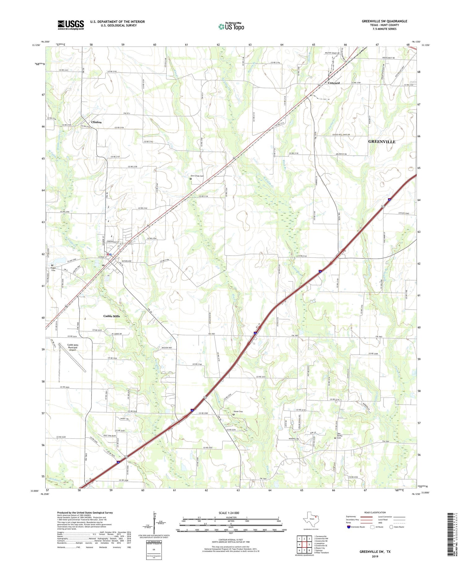 Greenville SW Texas US Topo Map Image