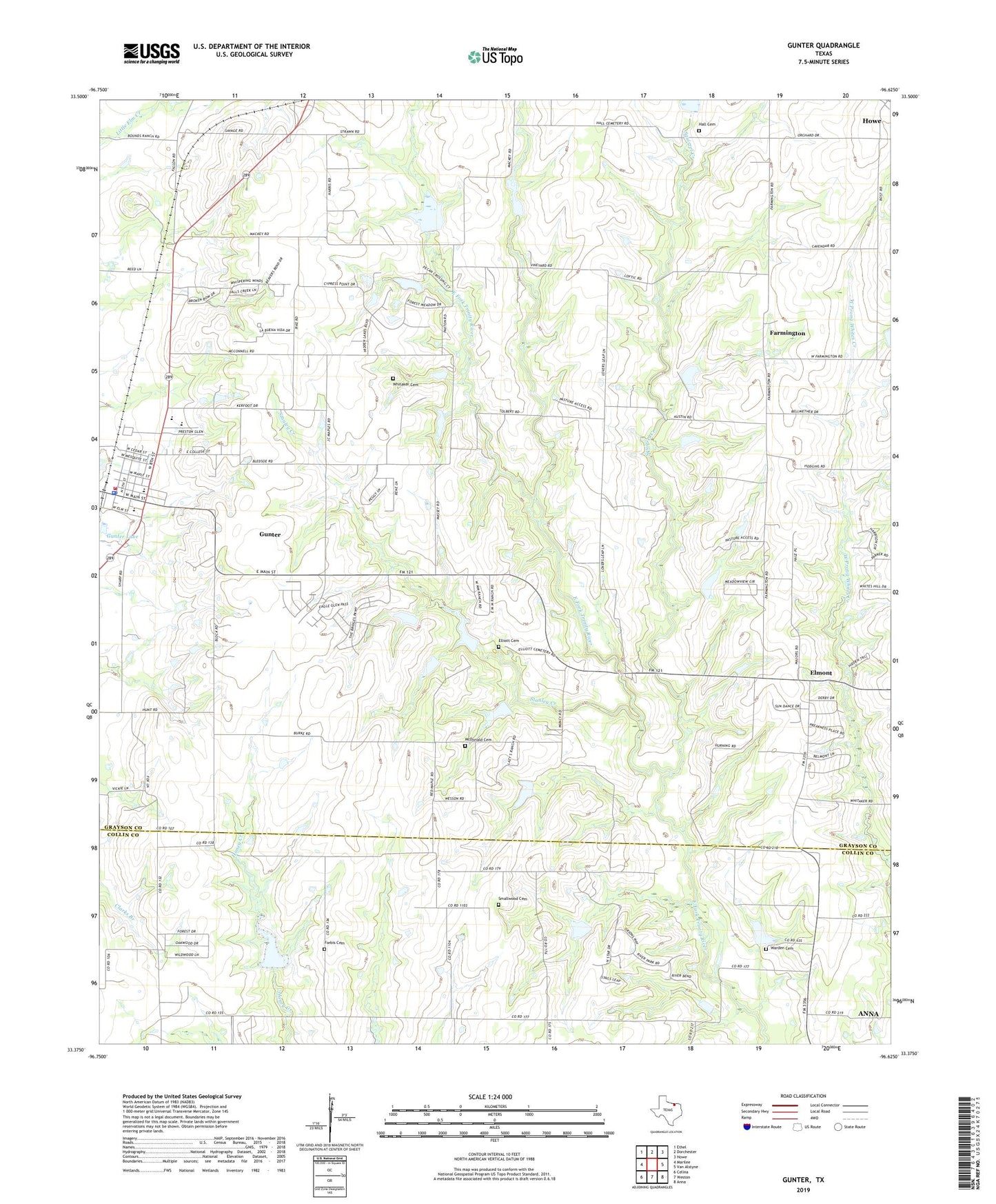 Gunter Texas US Topo Map Image