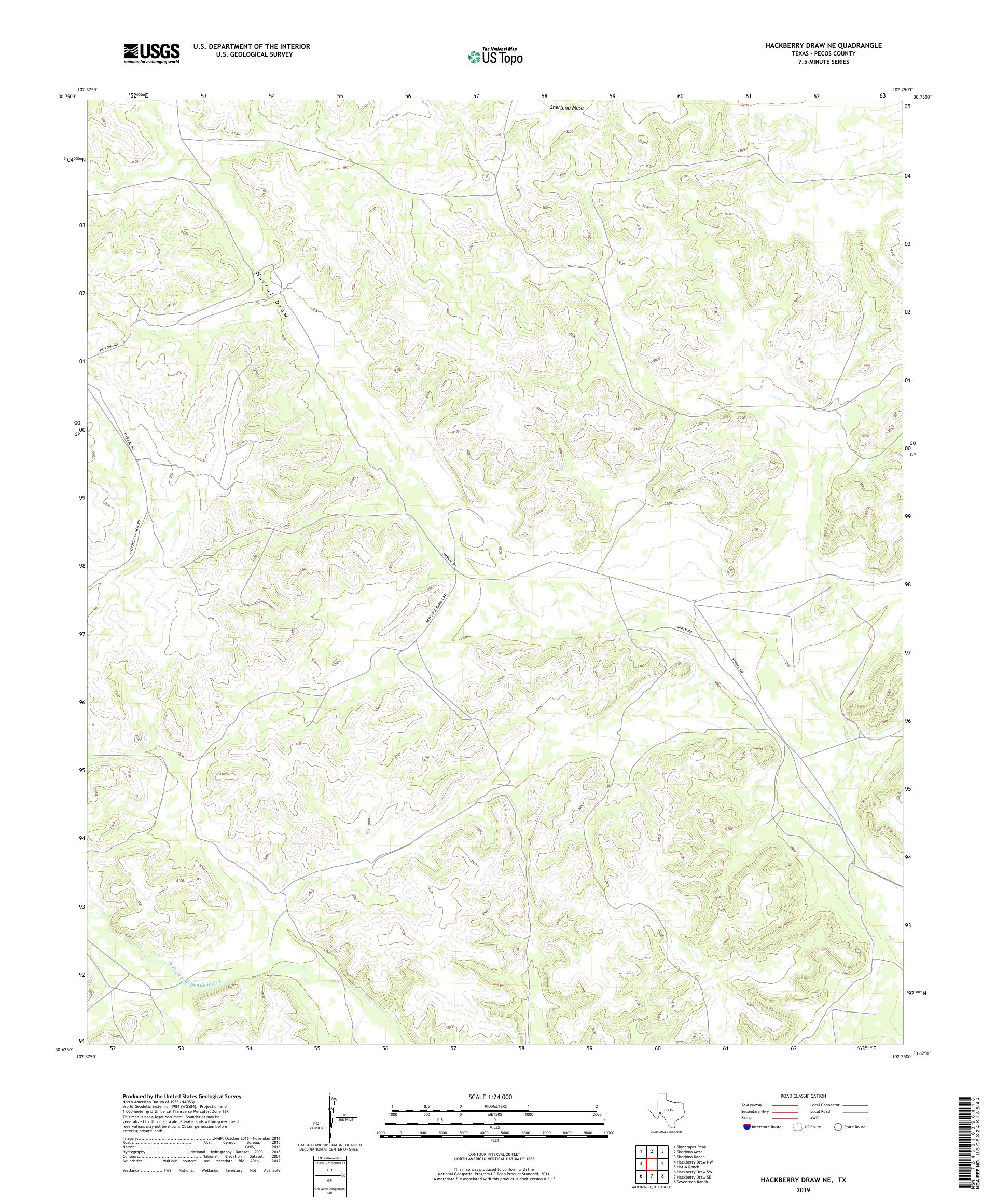 Hackberry Draw NE Texas US Topo Map – MyTopo Map Store