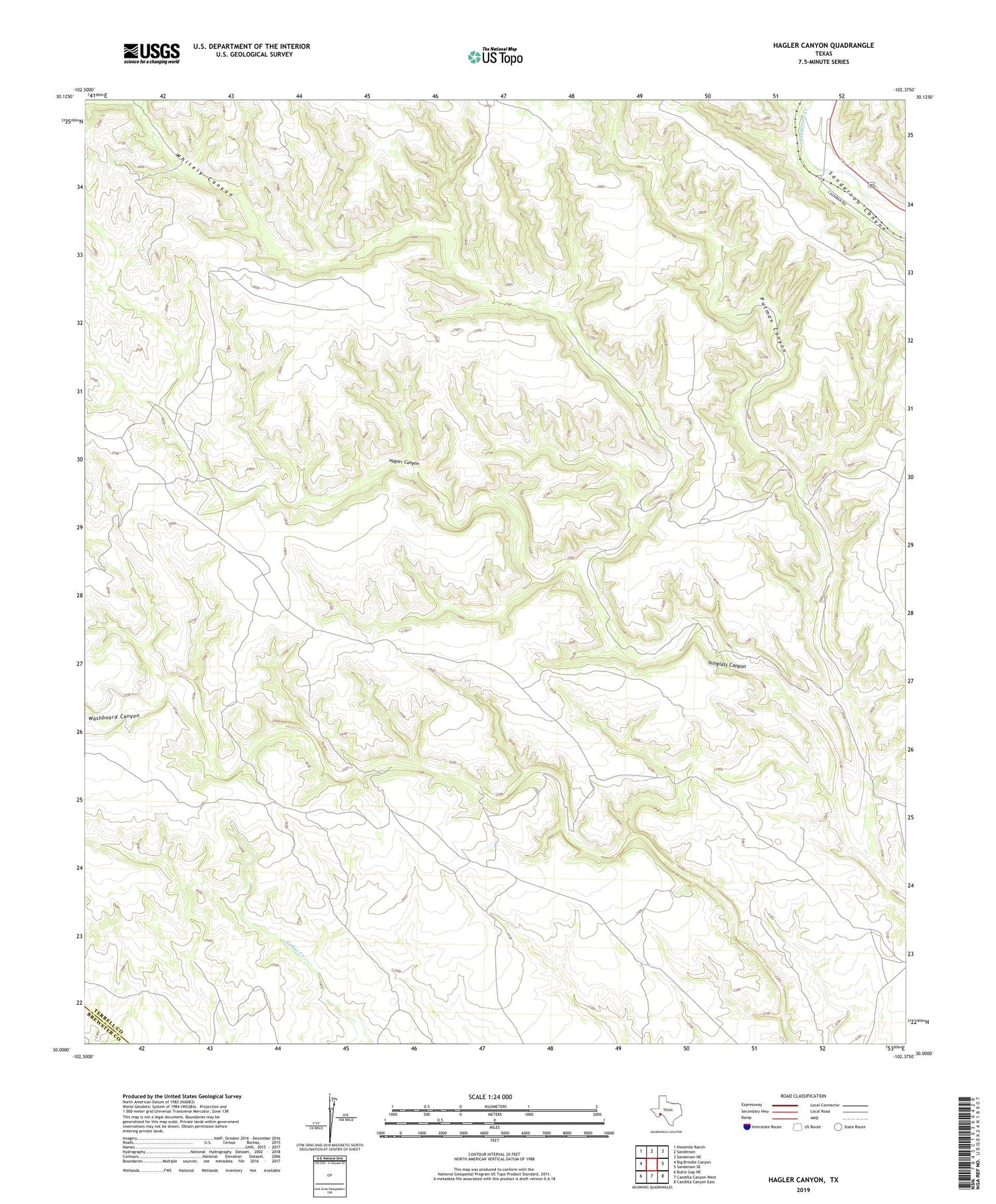 Hagler Canyon Texas US Topo Map Image