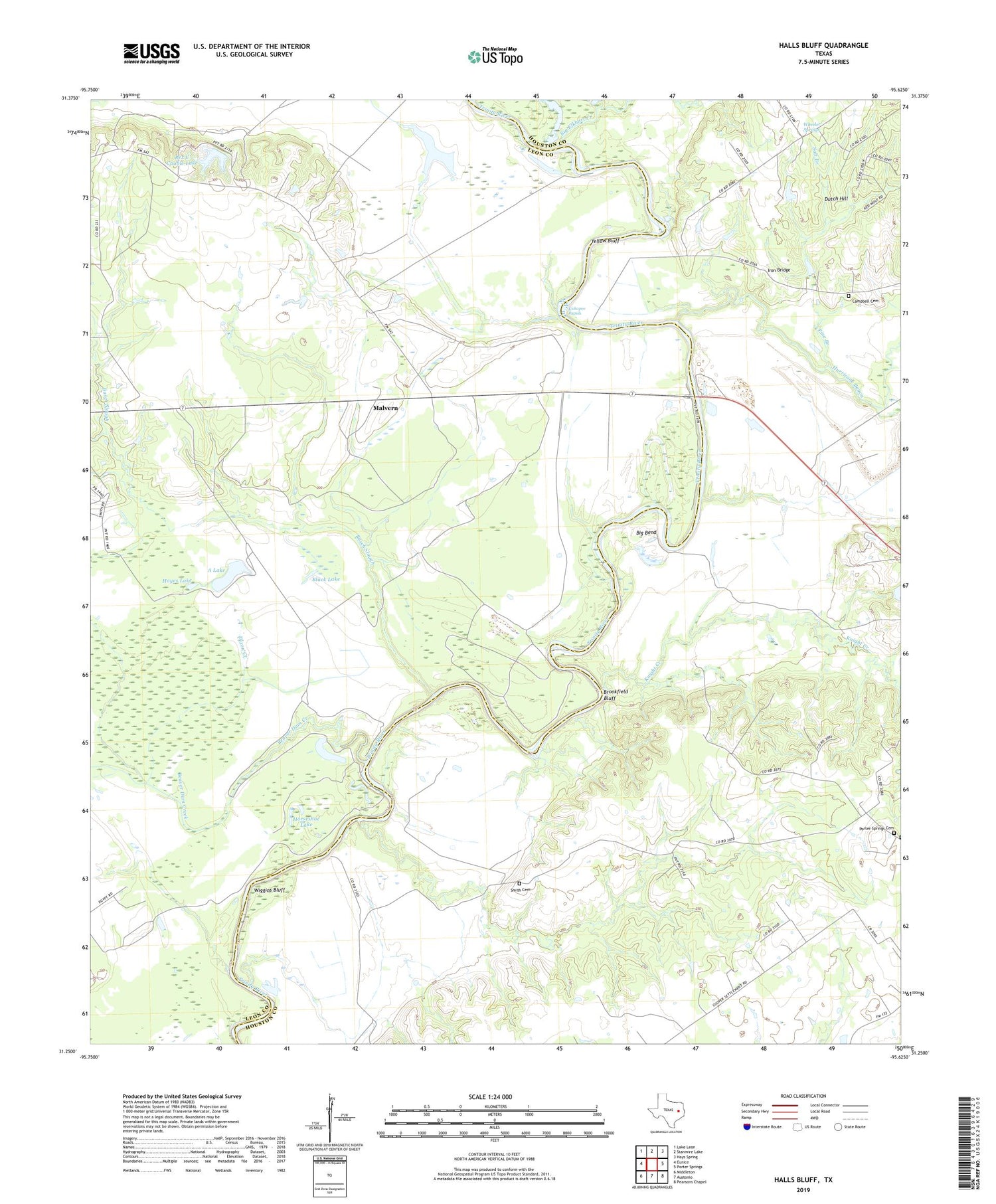 Halls Bluff Texas US Topo Map Image