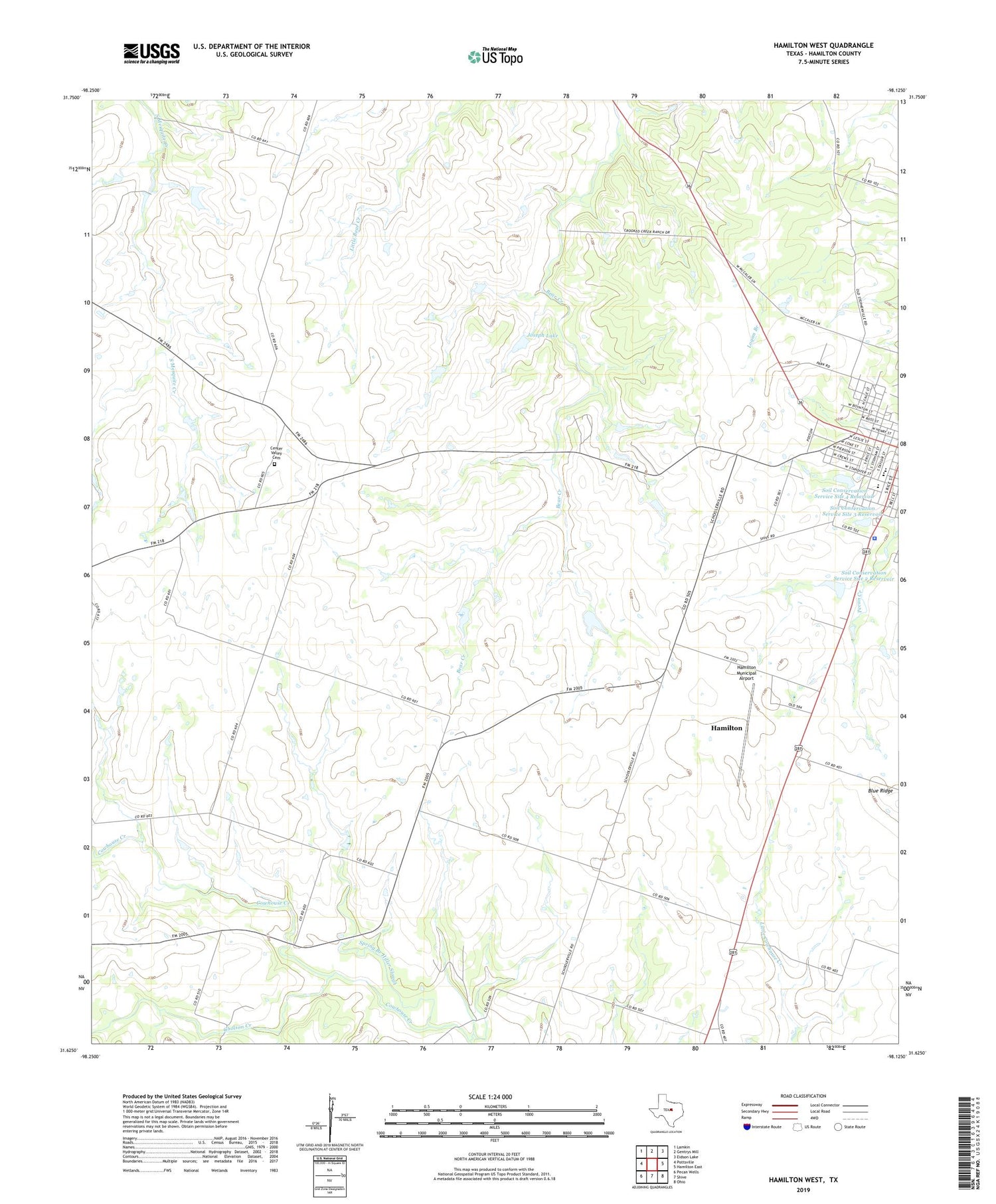 Hamilton West Texas US Topo Map Image