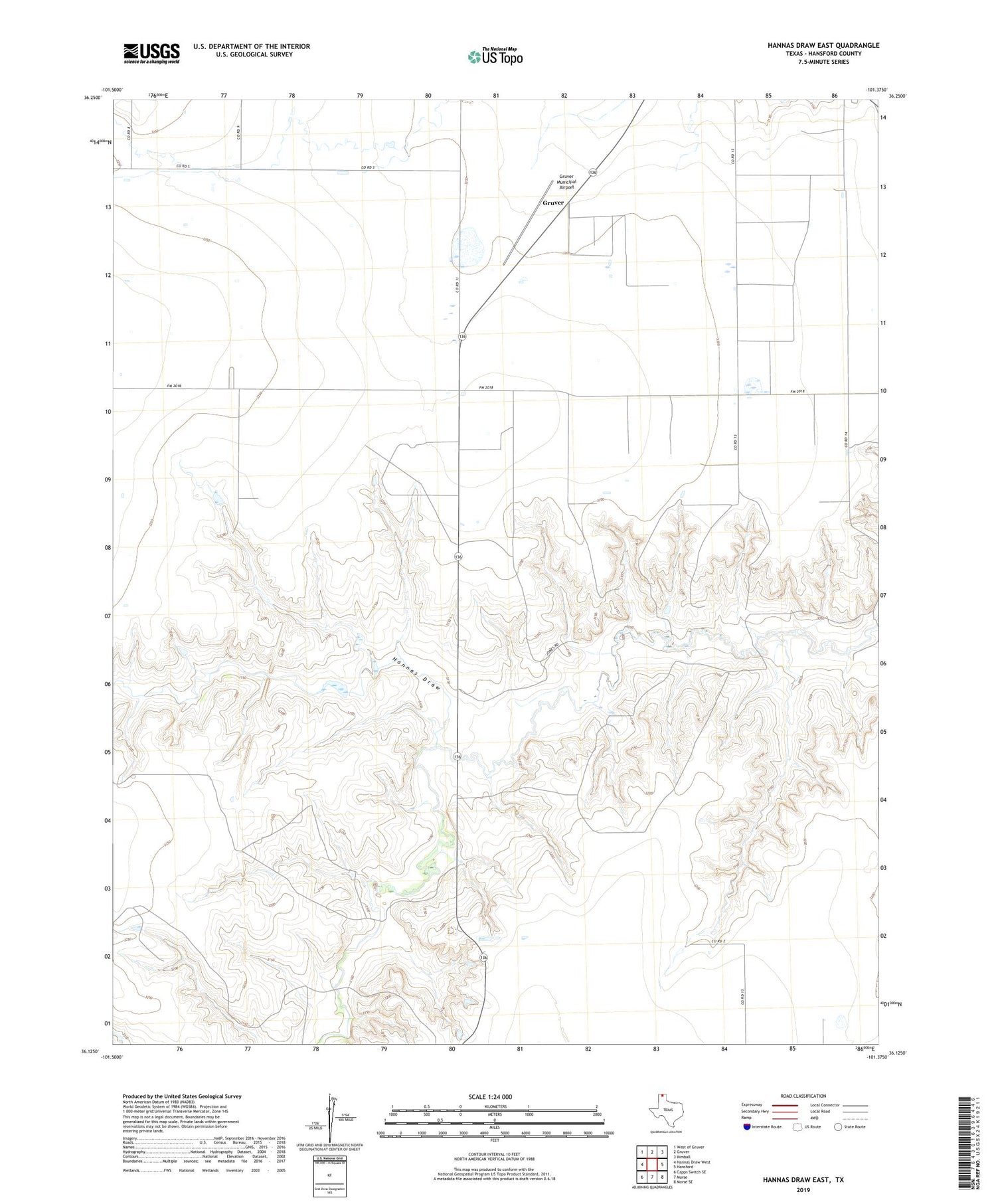 Hannas Draw East Texas US Topo Map Image