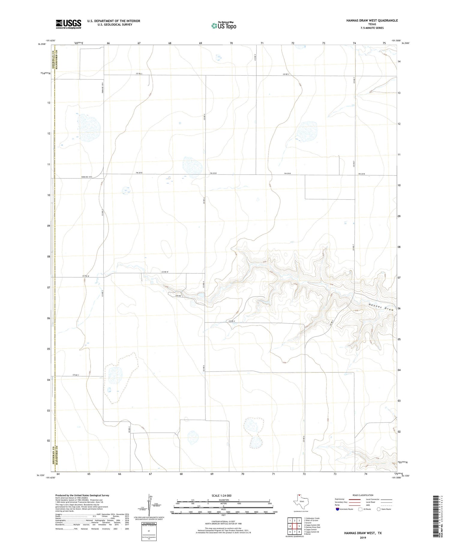 Hannas Draw West Texas US Topo Map Image