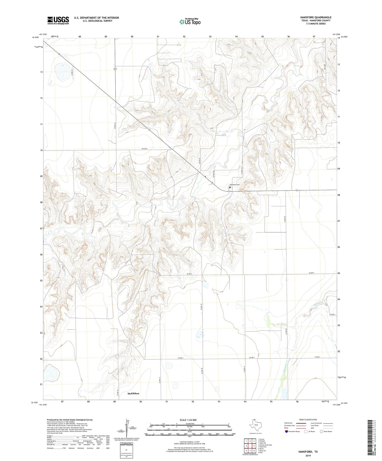 Hansford Texas US Topo Map Image