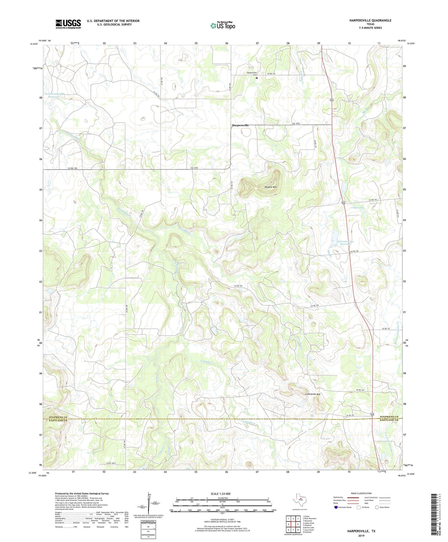 Harpersville Texas US Topo Map Image