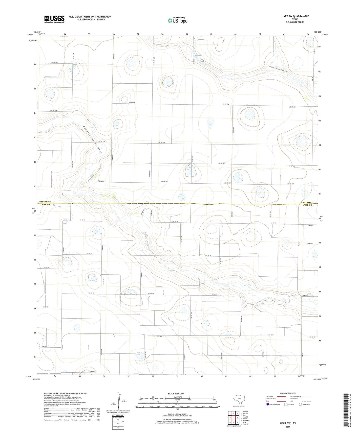 Hart SW Texas US Topo Map Image