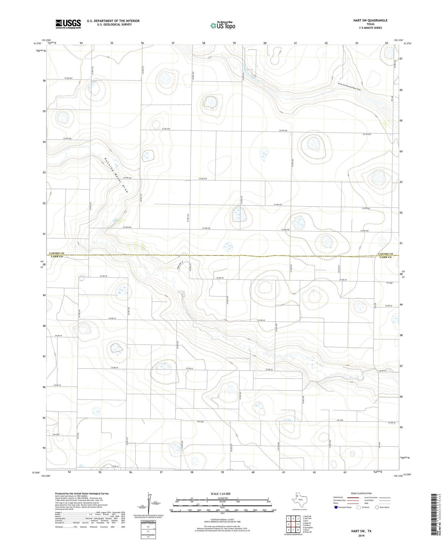 Hart SW Texas US Topo Map Image